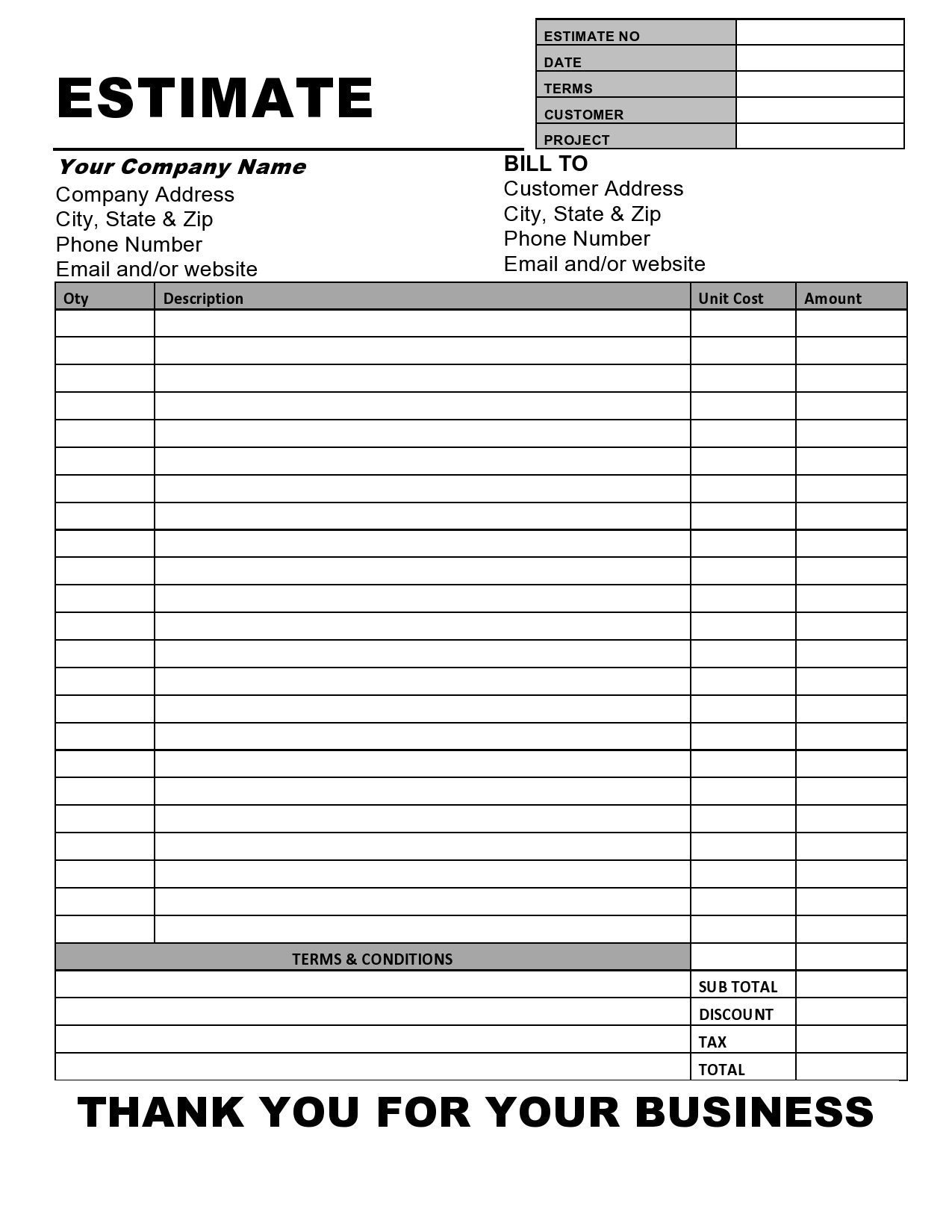 Estimate Invoice Template PLATINUM PDF Business Printable Simple Estimate Invoice Template Form Etsy