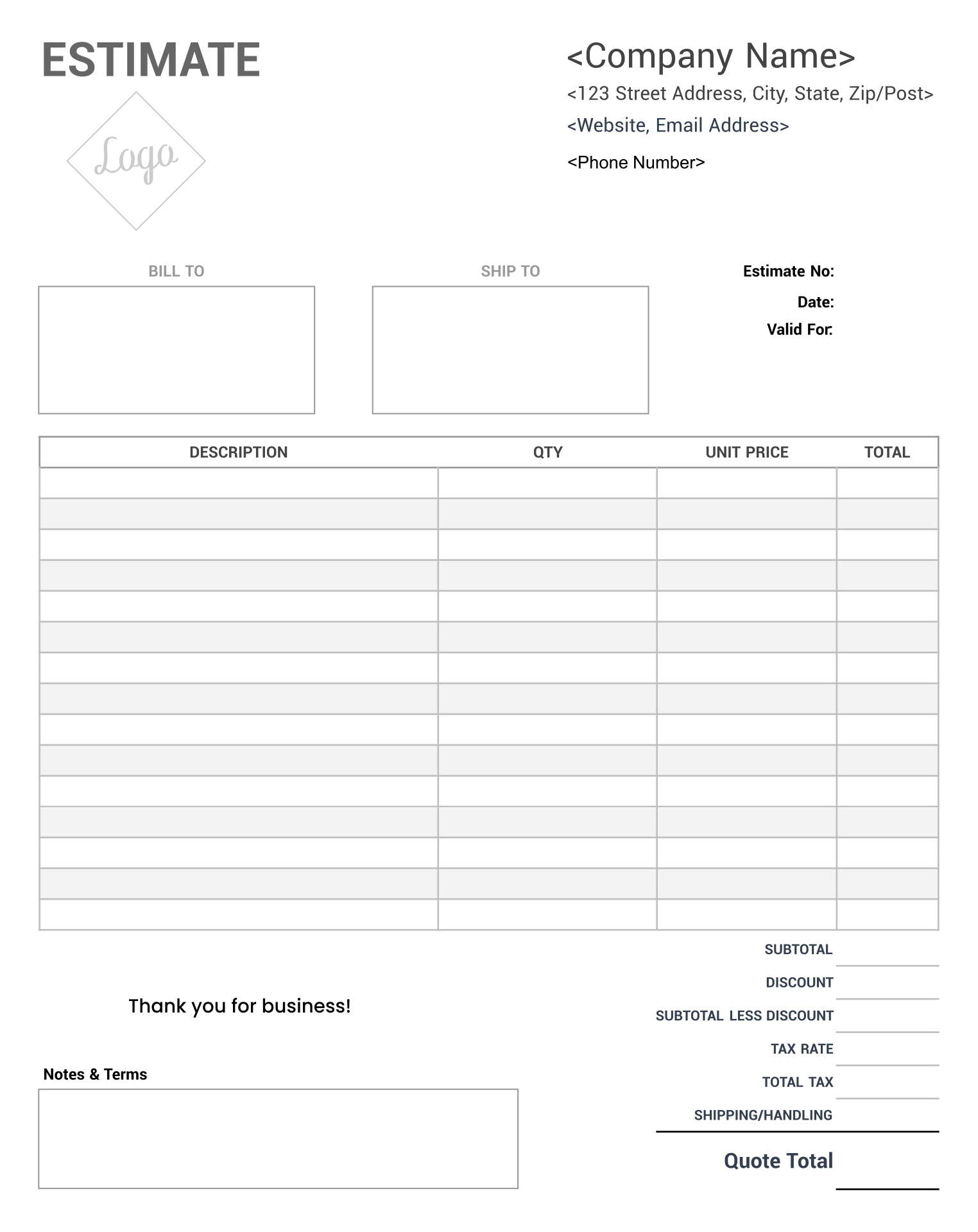 Estimate Templates Blank Downloadable 10 Free PDF Printables Printablee