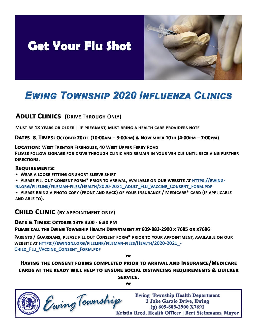 Ewing New Jersey UPDATED Free Flu Vaccination Clinic Information And Forms