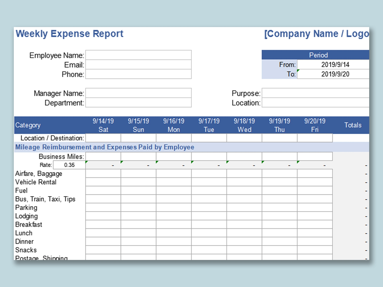 EXCEL Of Weekly Expense Report xlsx WPS Free Templates