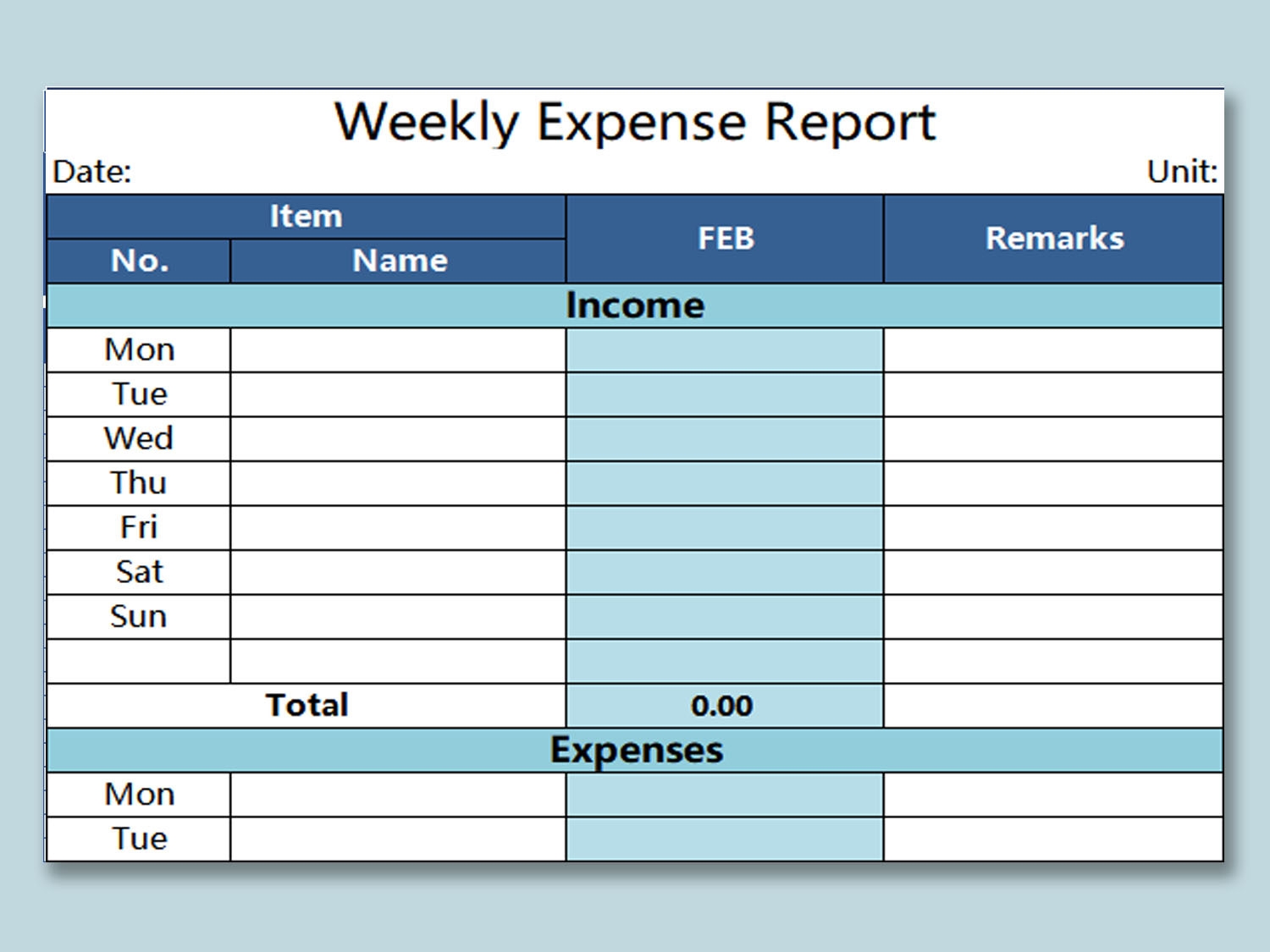 EXCEL Of Weekly Expense Report xlsx WPS Free Templates