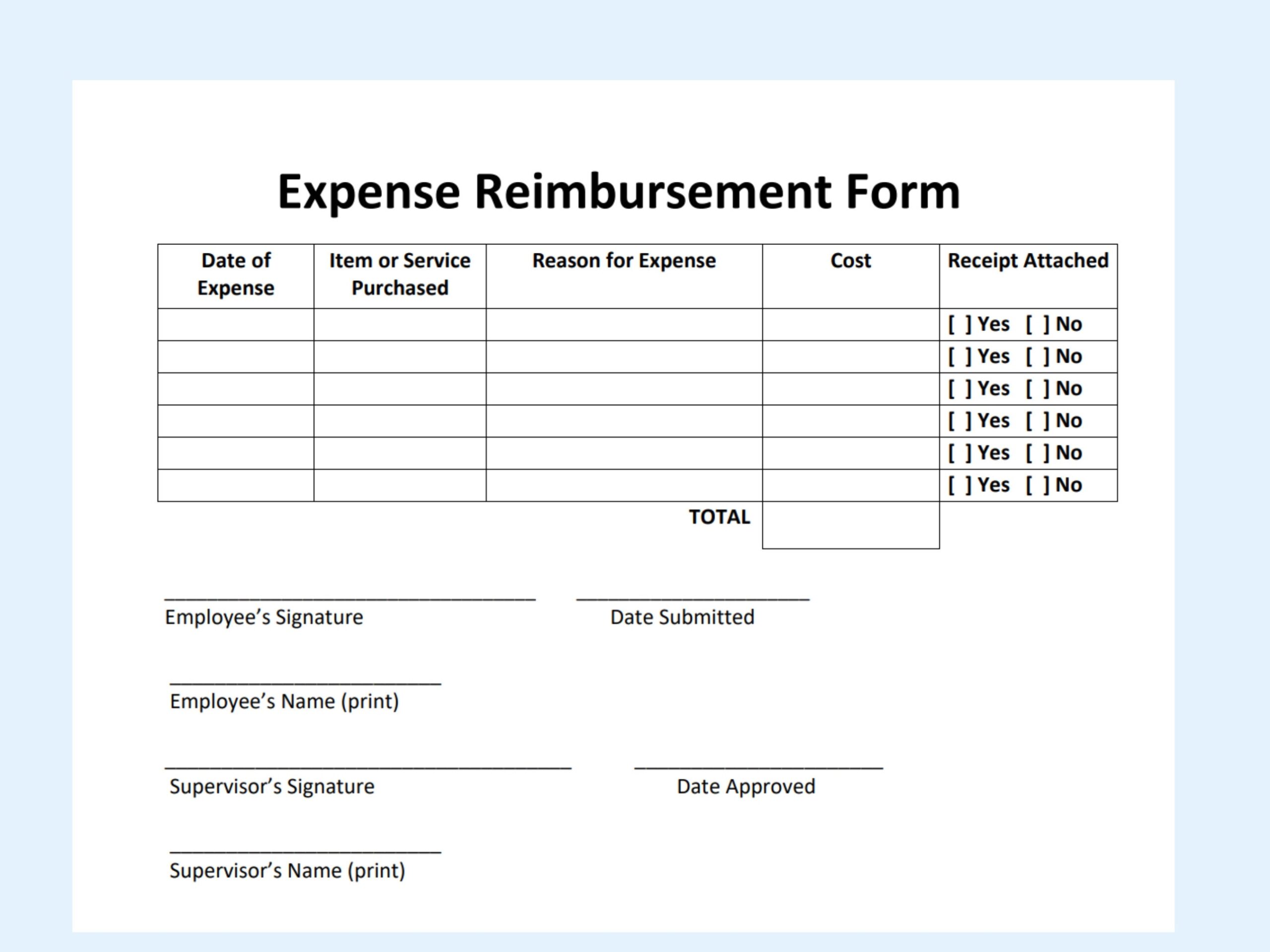 Free Printable Travel Reimbursement Forms