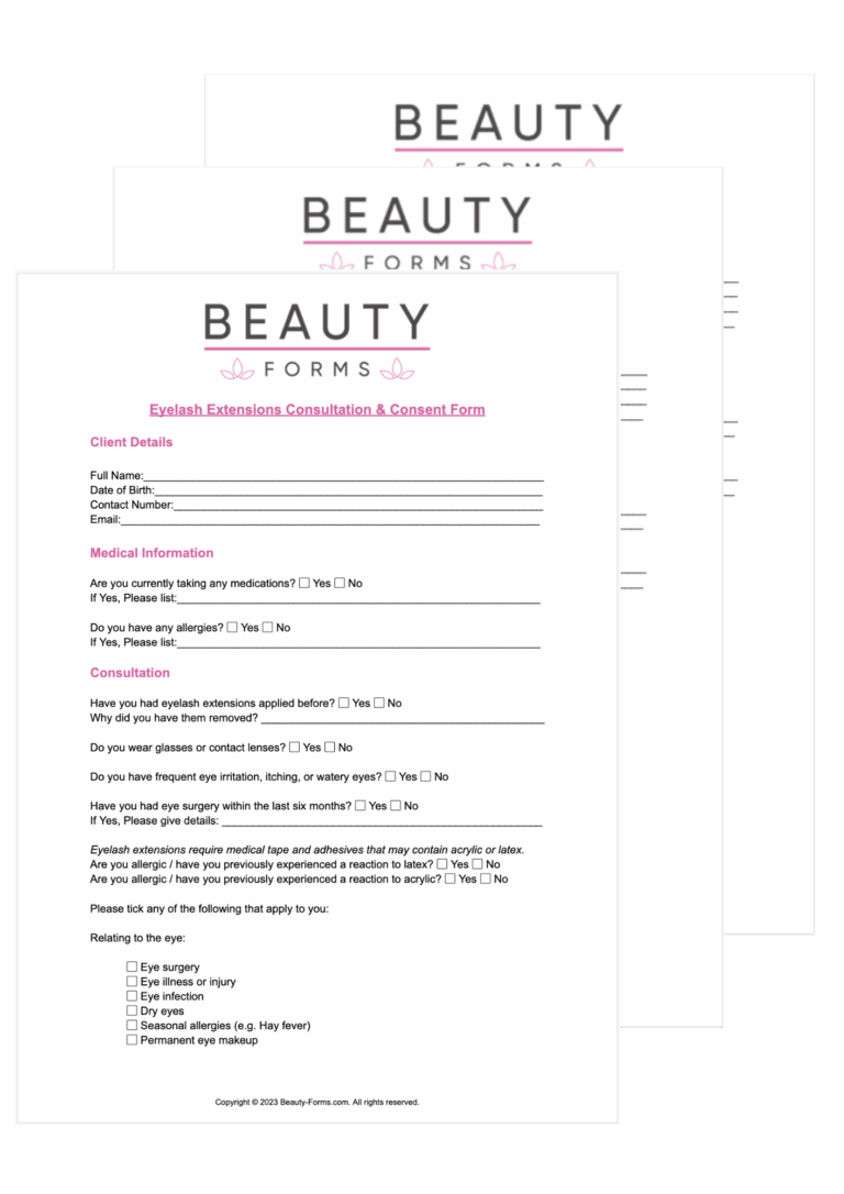 Eyelash Extensions Consultation PDF Printable PDF Download