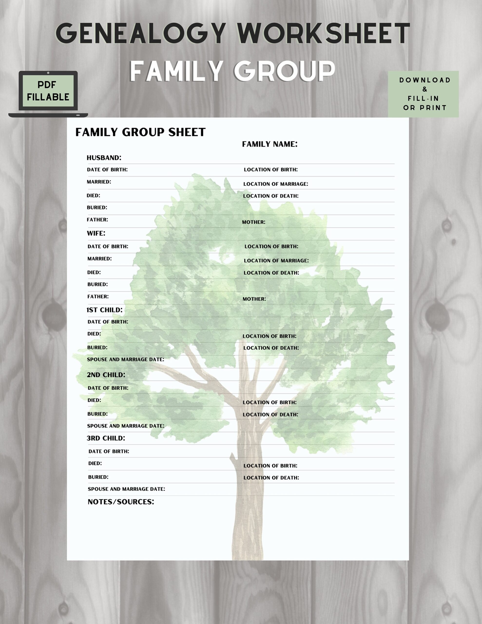 Family Group Sheet Download PDF Fillable Genealogy Family Sheet Etsy