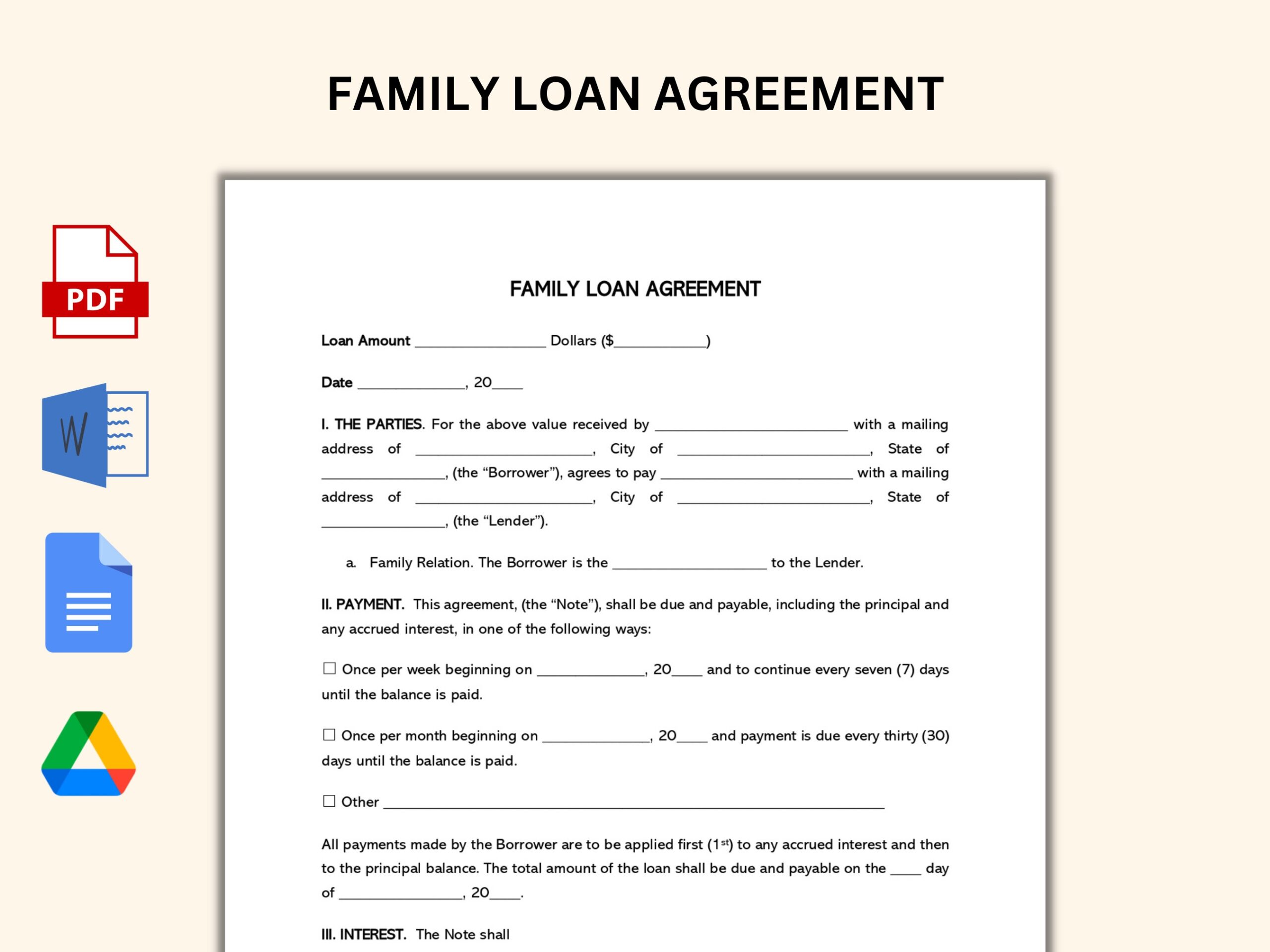 Family Loan Agreement Template Etsy Israel