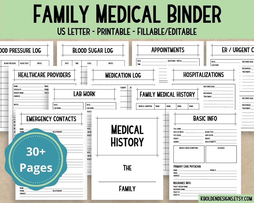 Family Medical Binder Printable Medical History Notes Healthcare Planner Health Record Chronic Illness Organization Medication Tracker Etsy