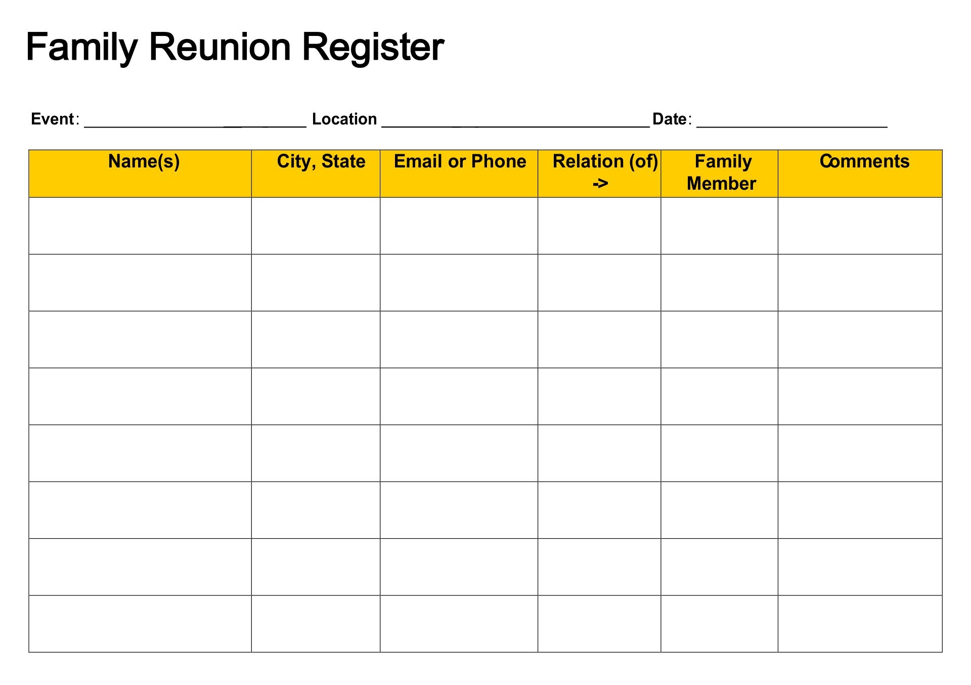 Free Printable Family Reunion Forms