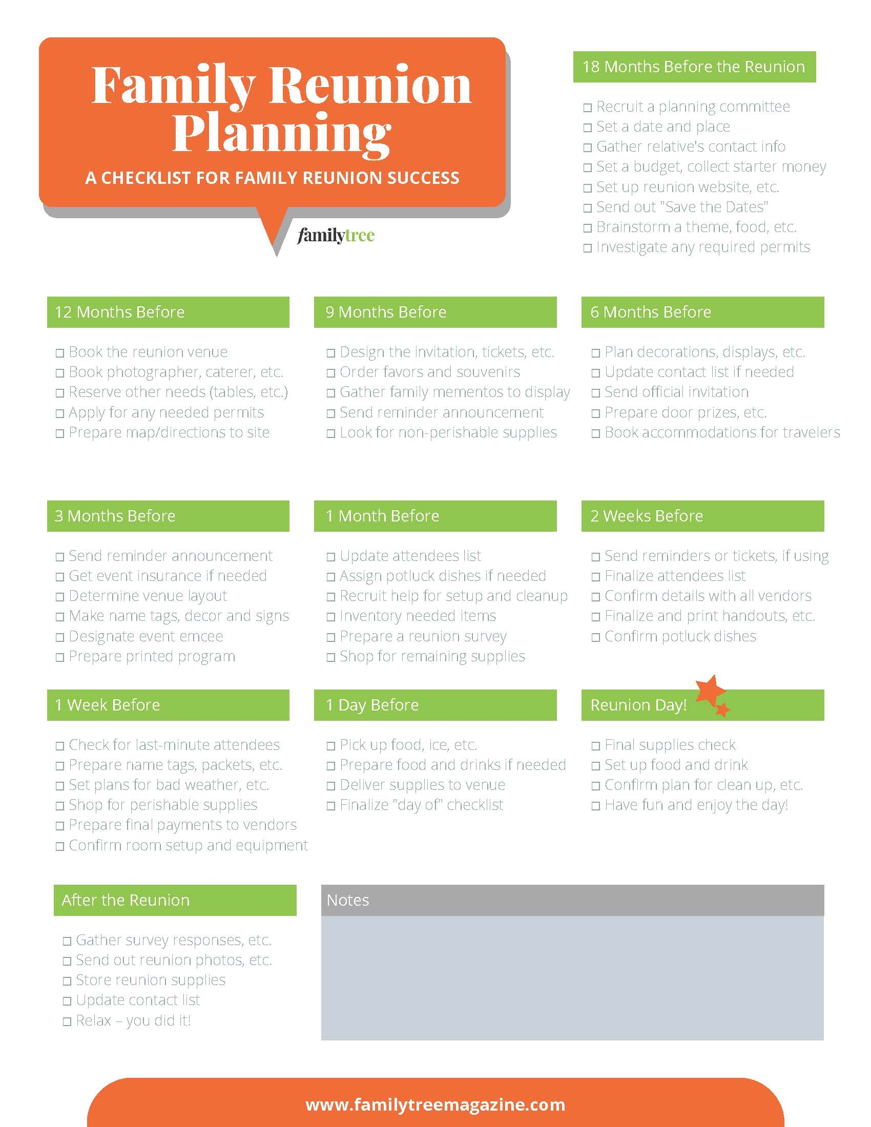 Family Reunion Planning Checklist Free Download