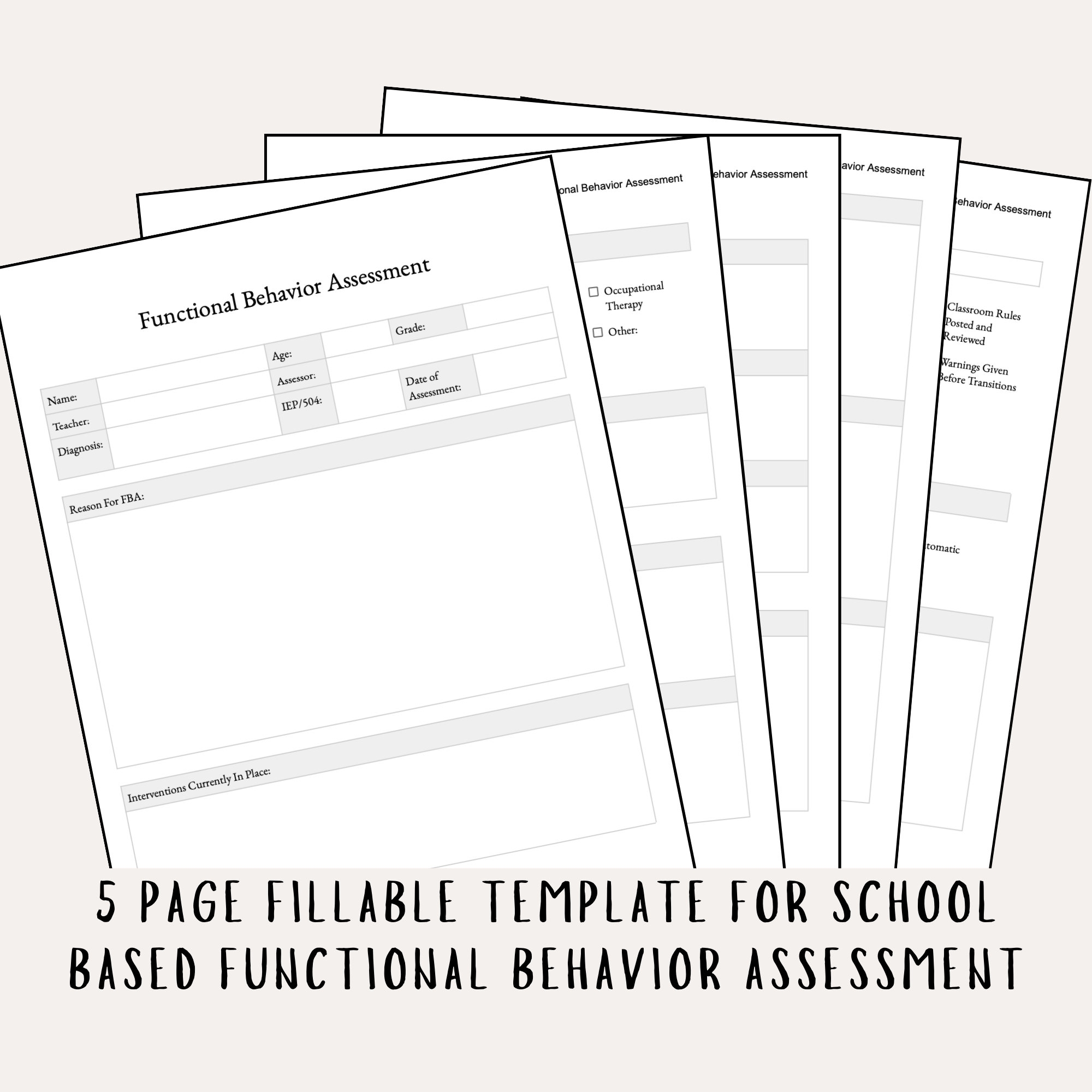 FBA Template School ABA Functional Behavior Assessment Fillable 