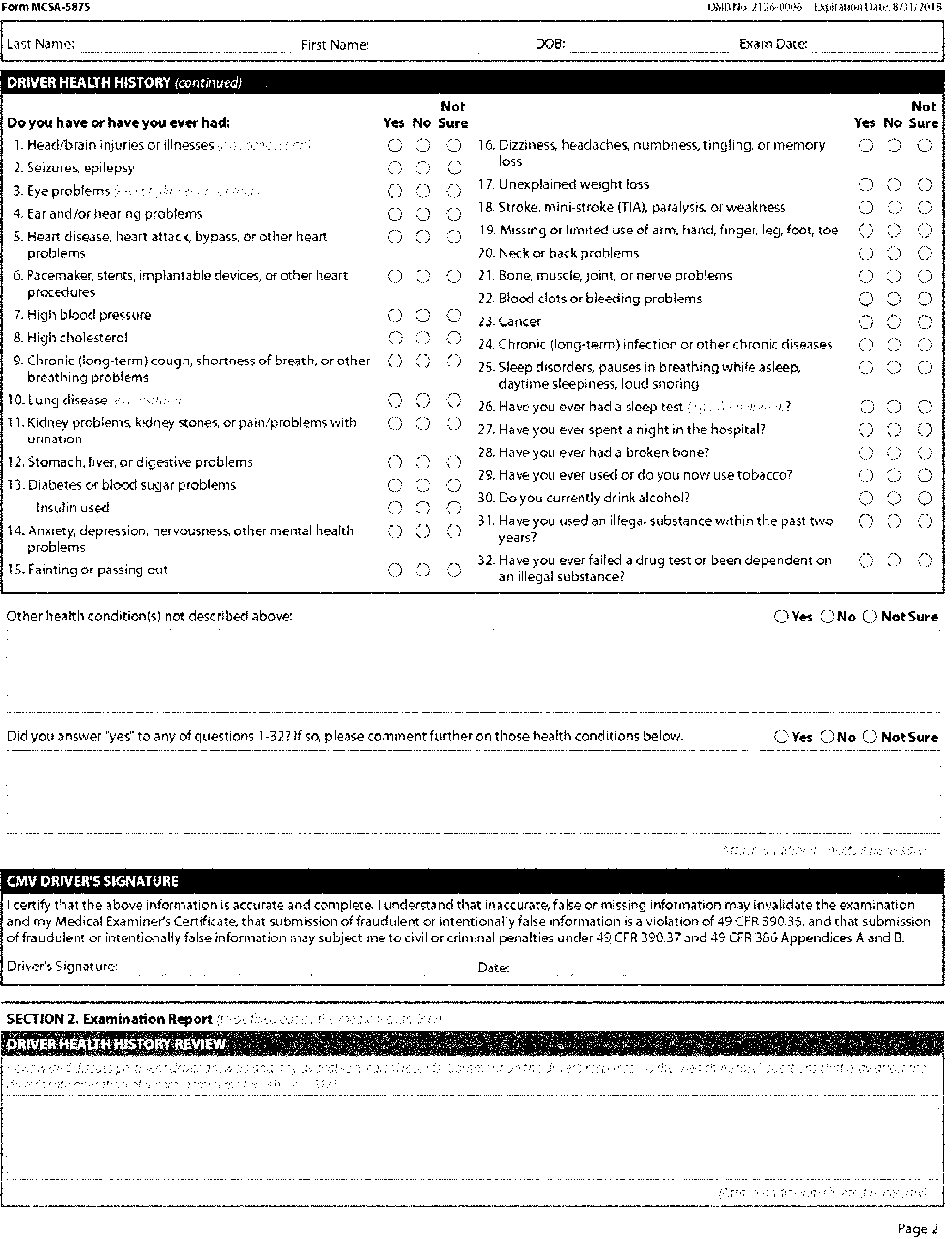 Federal Register Physical Qualifications And Examinations Medical Examination Report And Medical Examiner s Certificate Forms