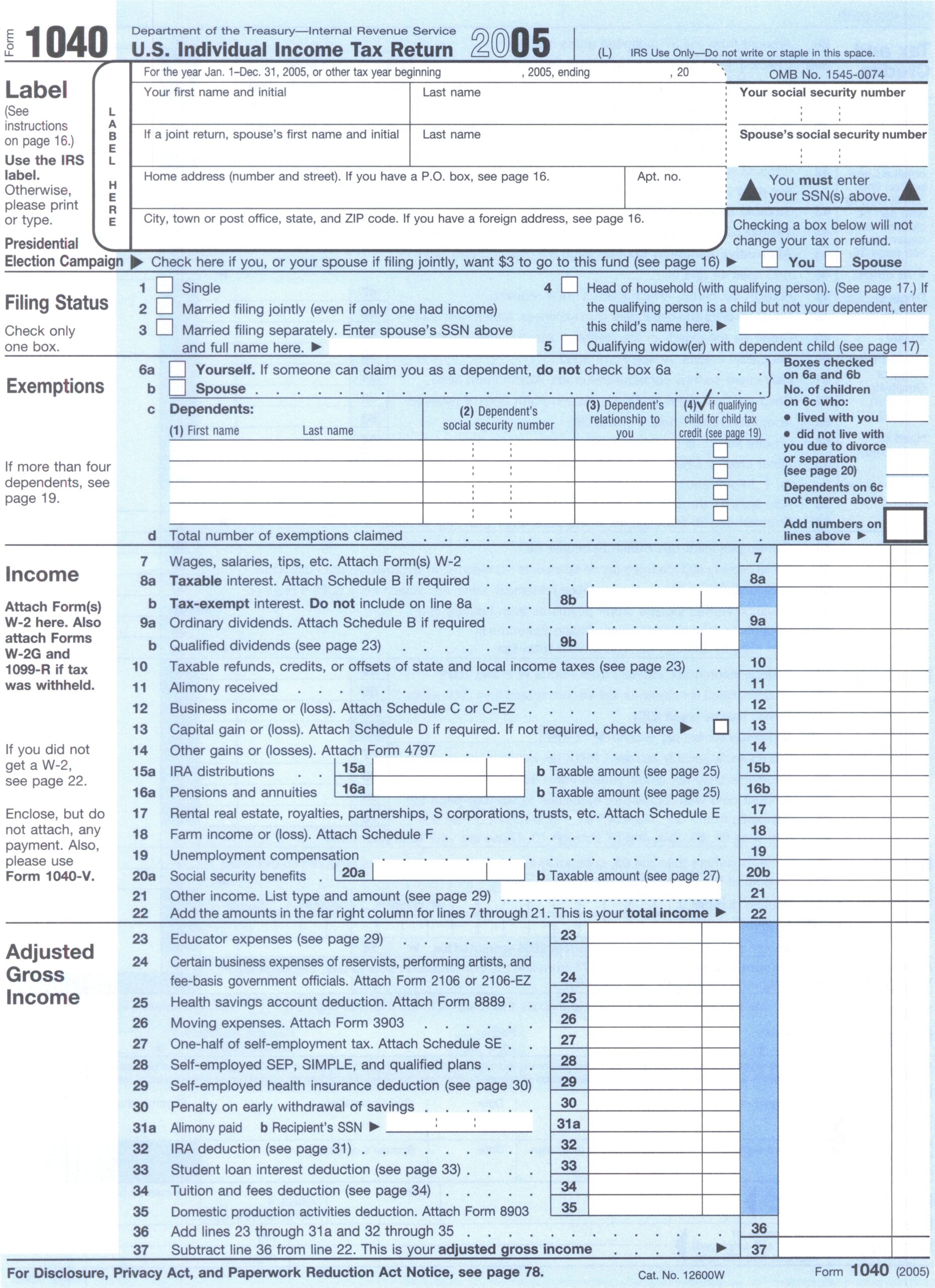 File Form 1040 2005 jpg Wikimedia Commons