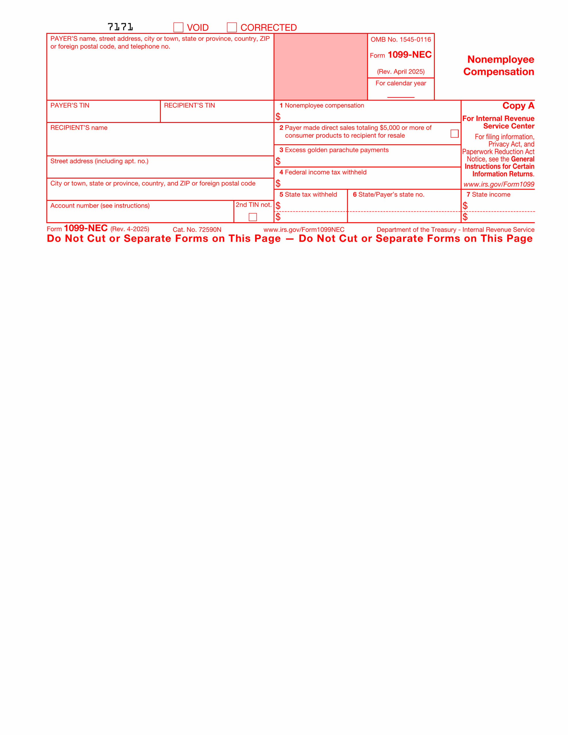 Fill Form 1099 NEC Nonemployee Compensation 2024 2025
