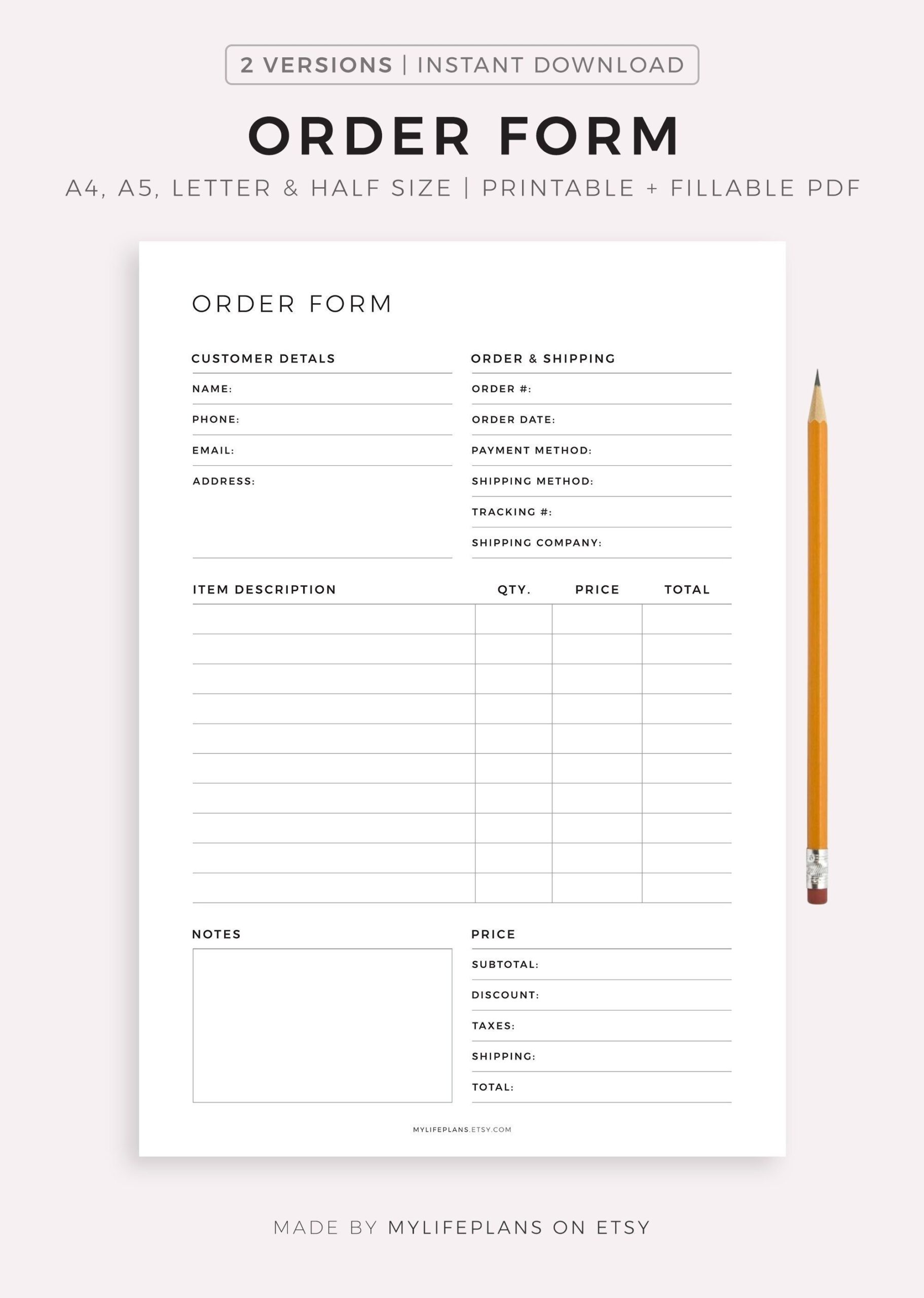 Fillable Order Form Template Printable Order Form For Small 