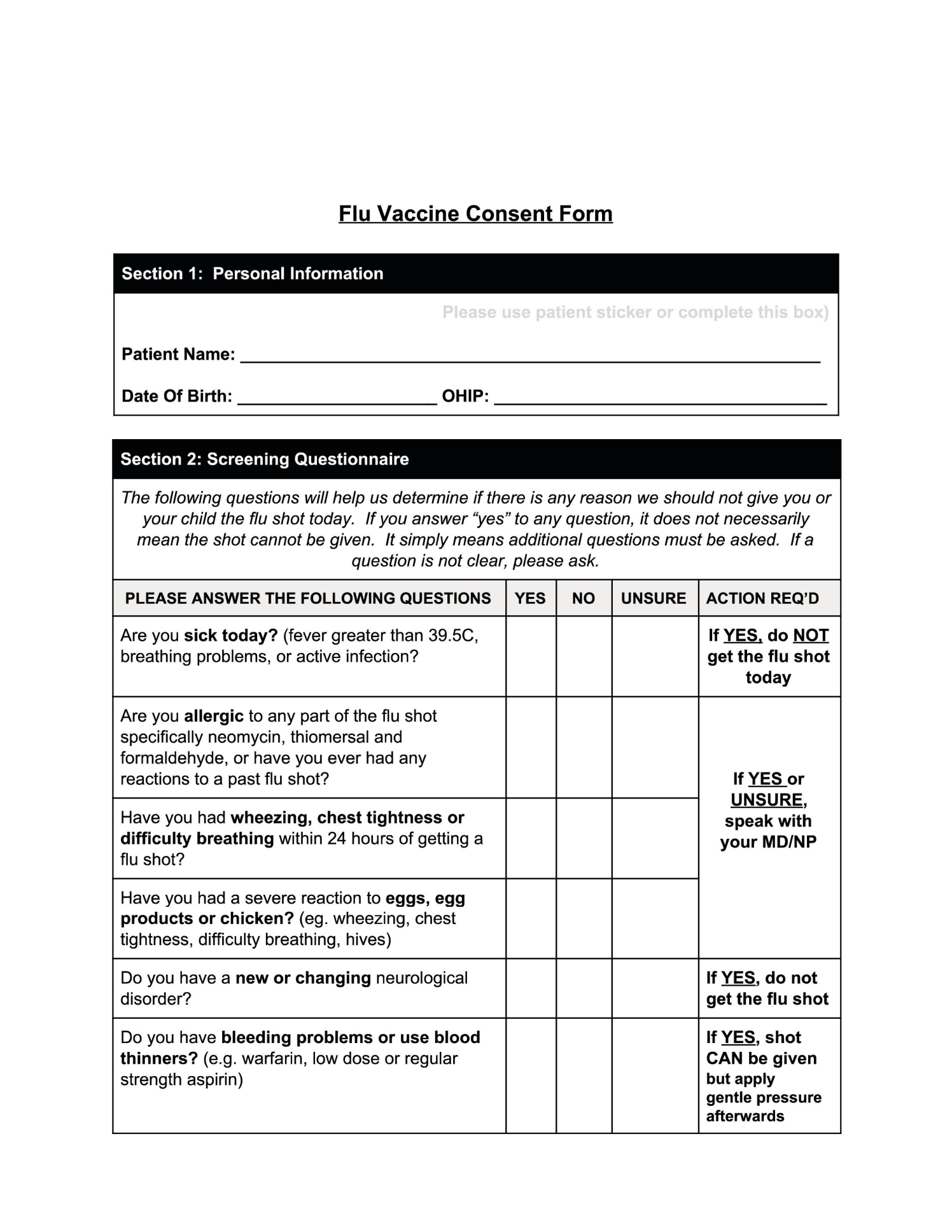 Flu Vaccine Consent Form World EMR