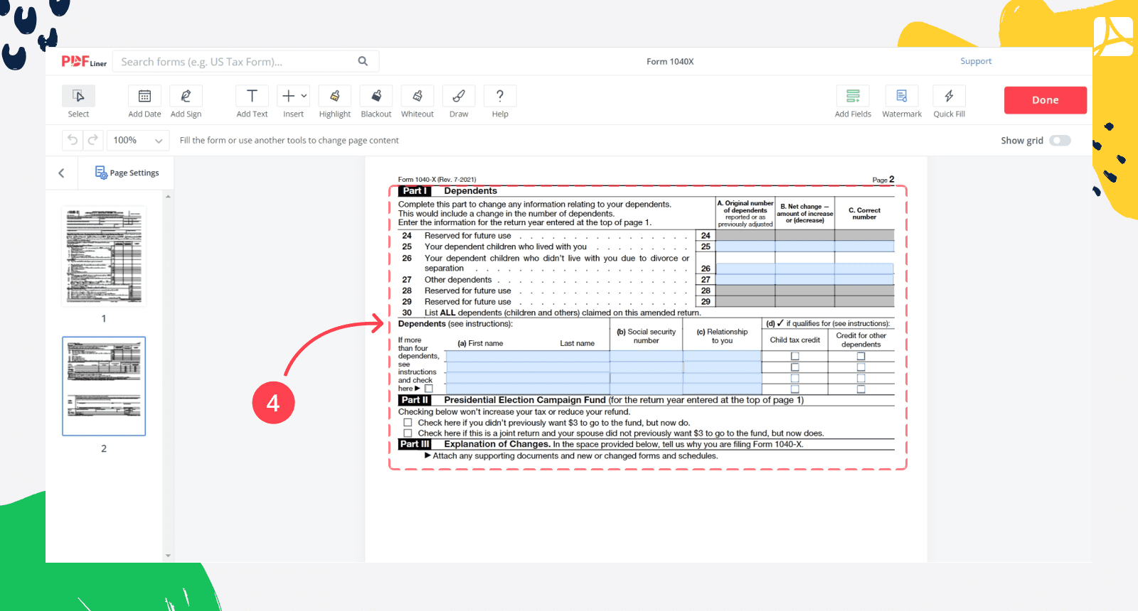 Form 1040X Printable Form 1040X Blank Online PDFliner