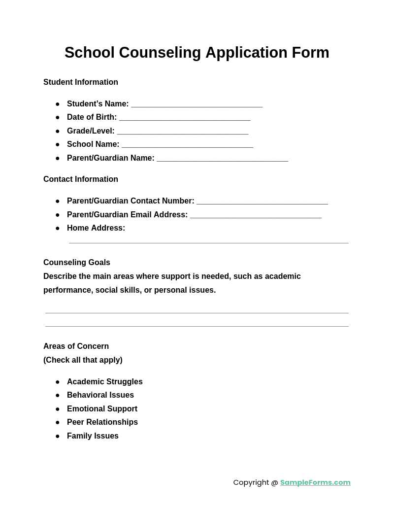 FREE 11 Counseling Application Form Samples PDF MS Word Google Docs