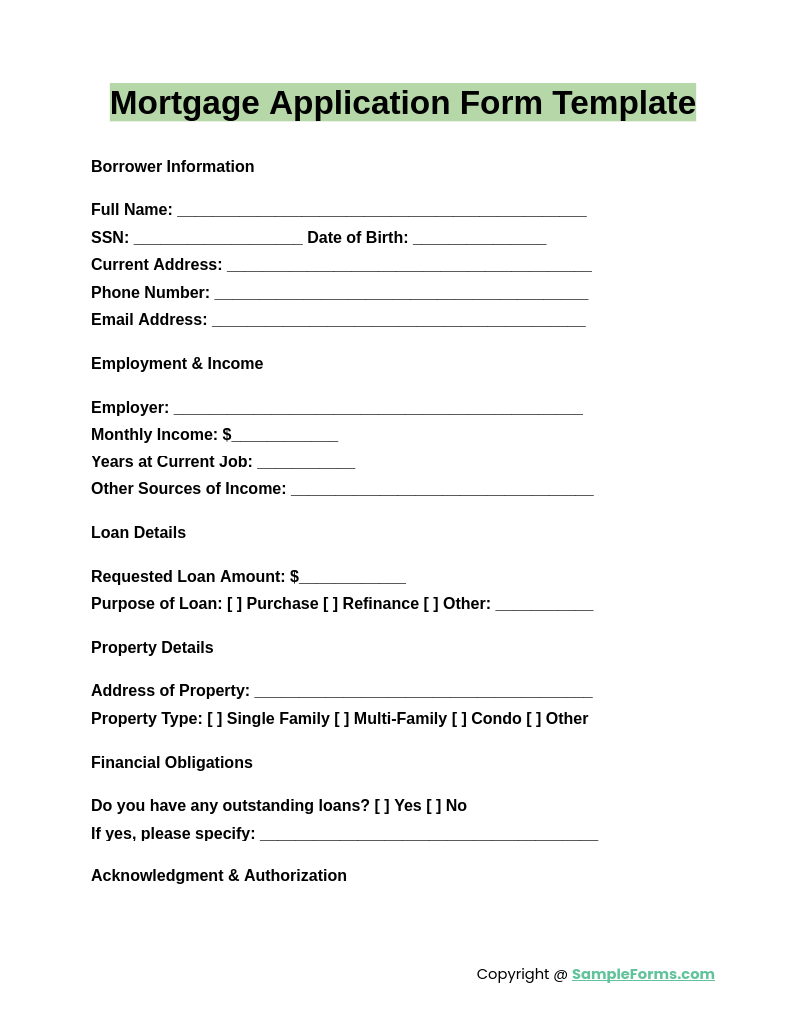 FREE 13 Mortgage Application Form Samples PDF MS Word Google Docs