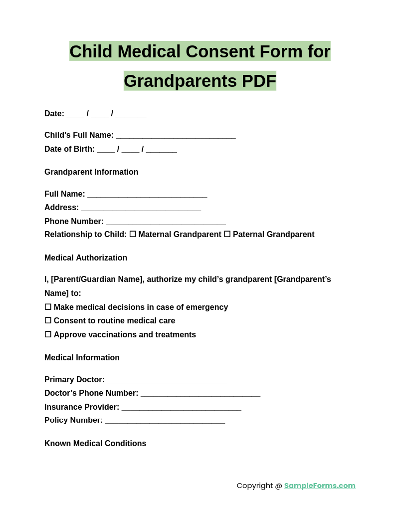FREE 14 Child Medical Consent Form Samples PDF MS Word Google Docs Excel