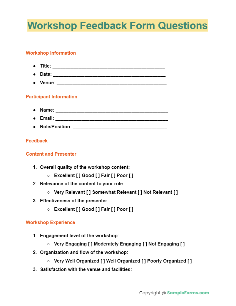 Free Printable Workshop Feedback Form