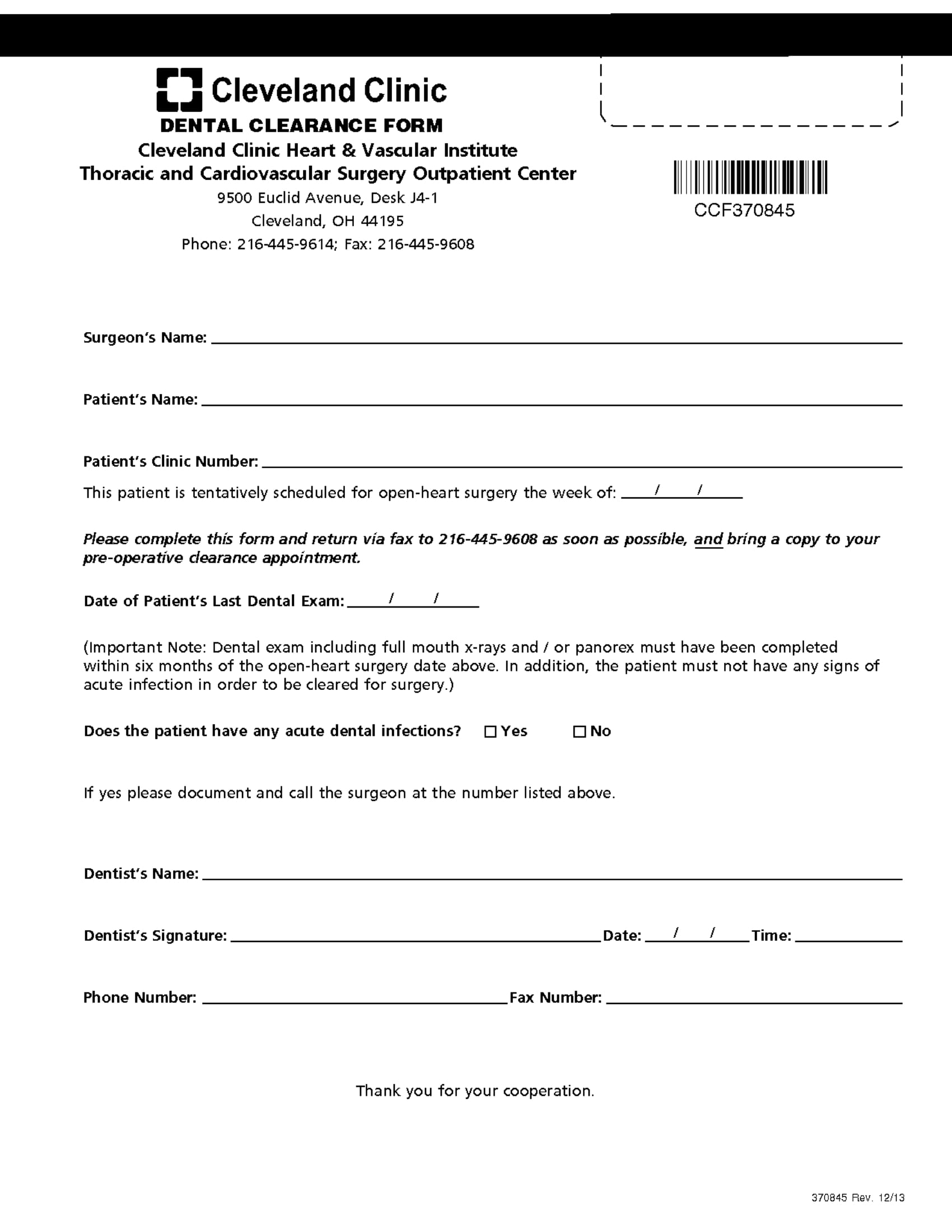 Free Printable Dental Clearance Form