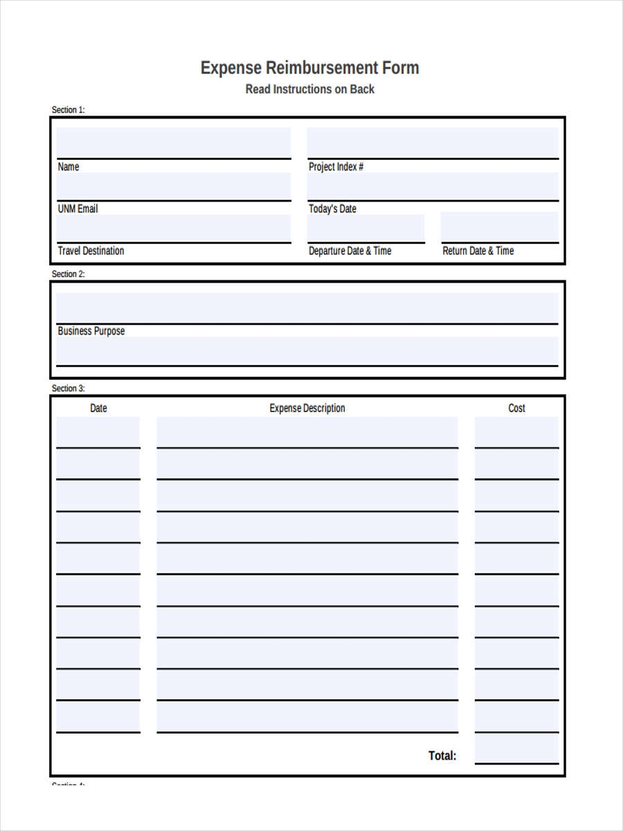 Free Printable Pdf Itemized Reimbursement Form
