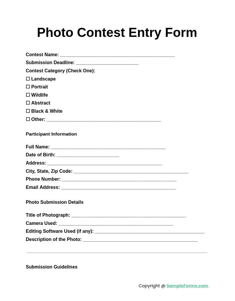 Free Printable Customizable Contest Entry Forms