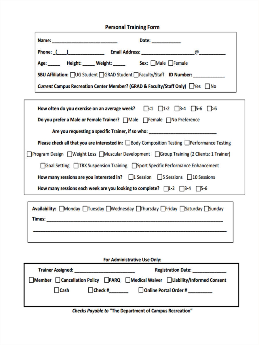 FREE 5 Personal Training Assessment Forms In MS Word PDF