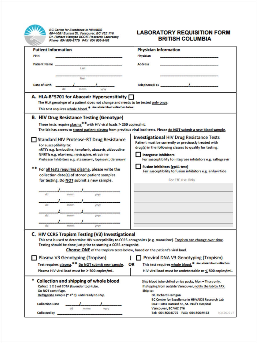 FREE 6 Lab Requisition Forms In PDF MS Word Pages