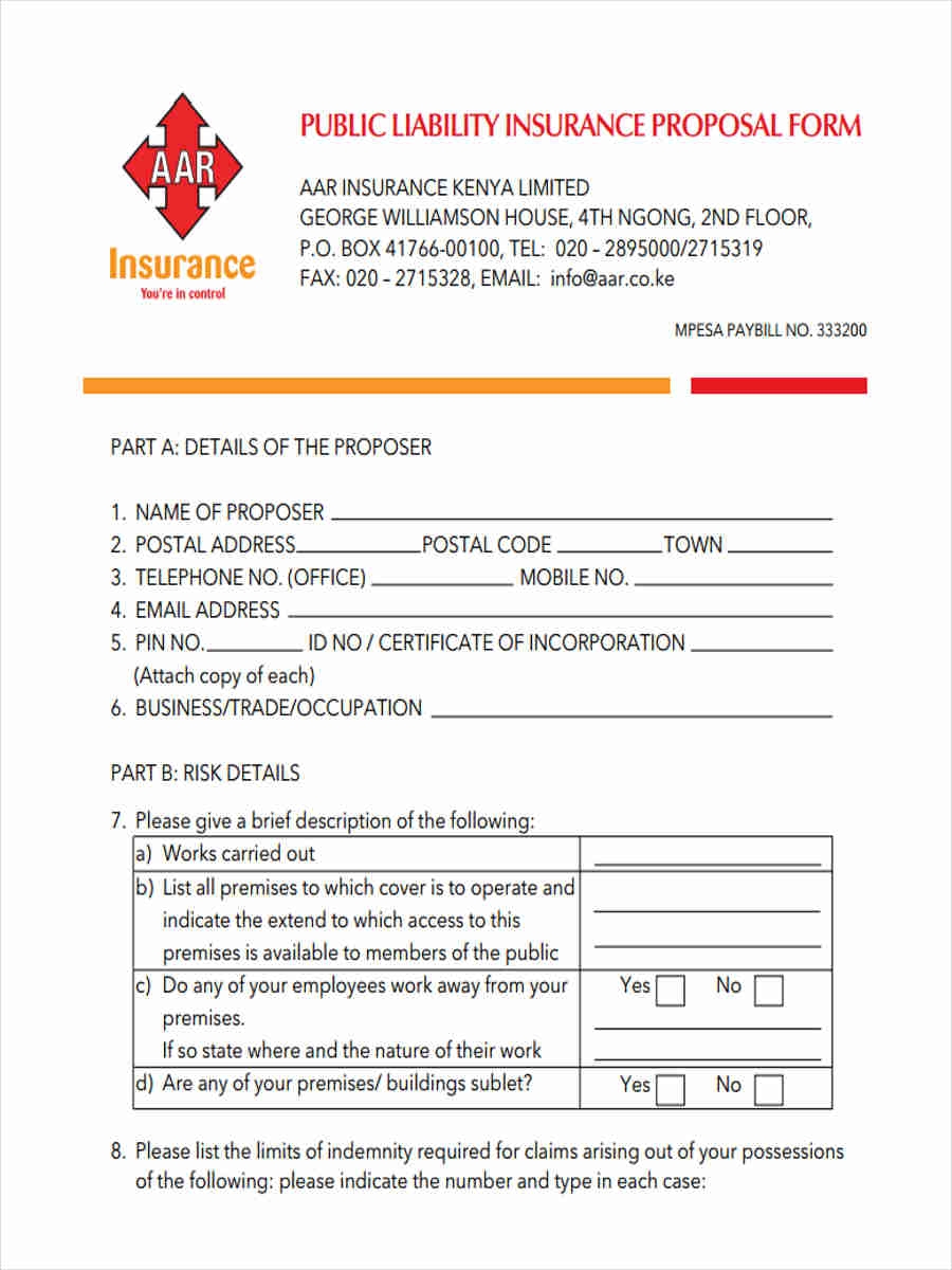 FREE 6 Public Liability Forms In MS Word PDF