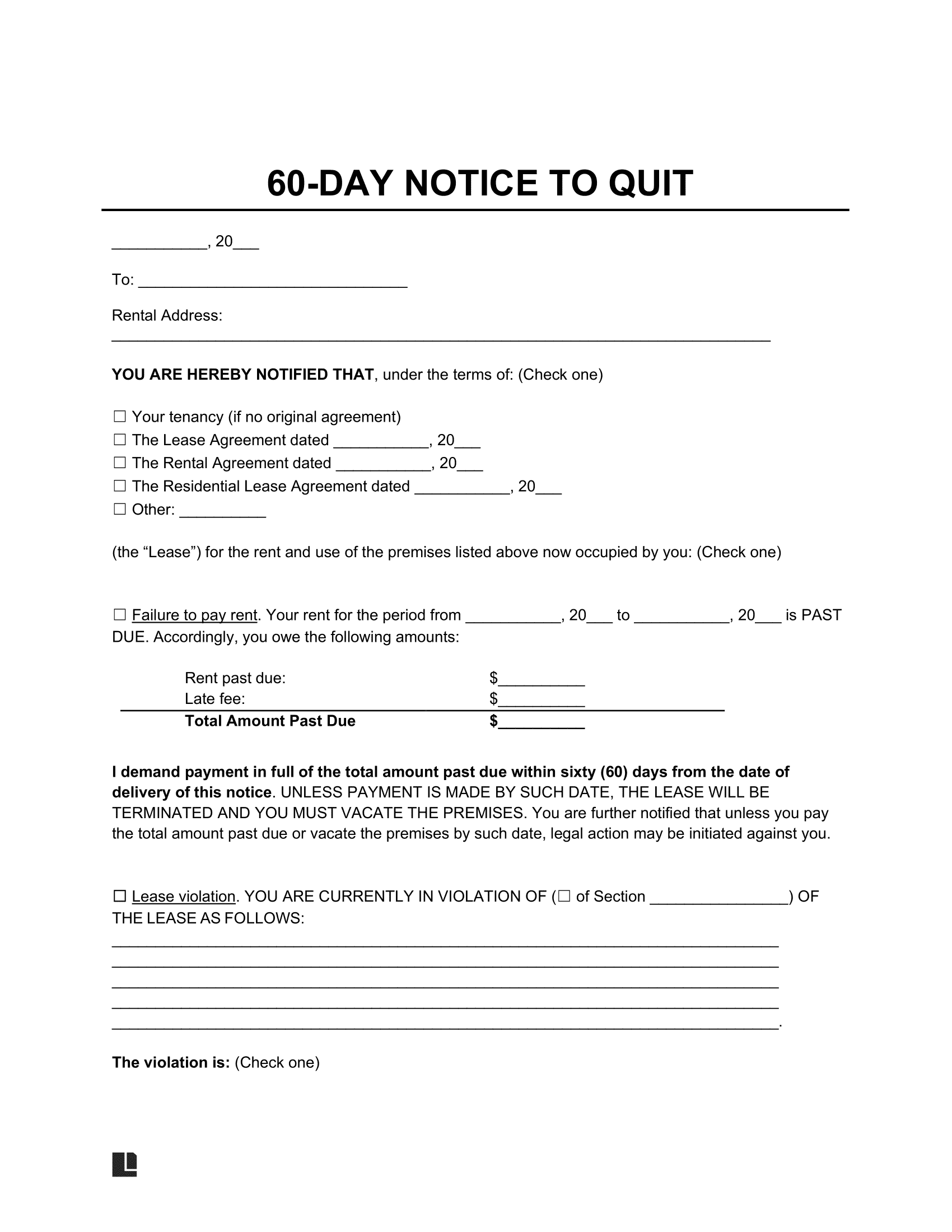 Free 60 day Eviction Notice Template PDF U0026 Word