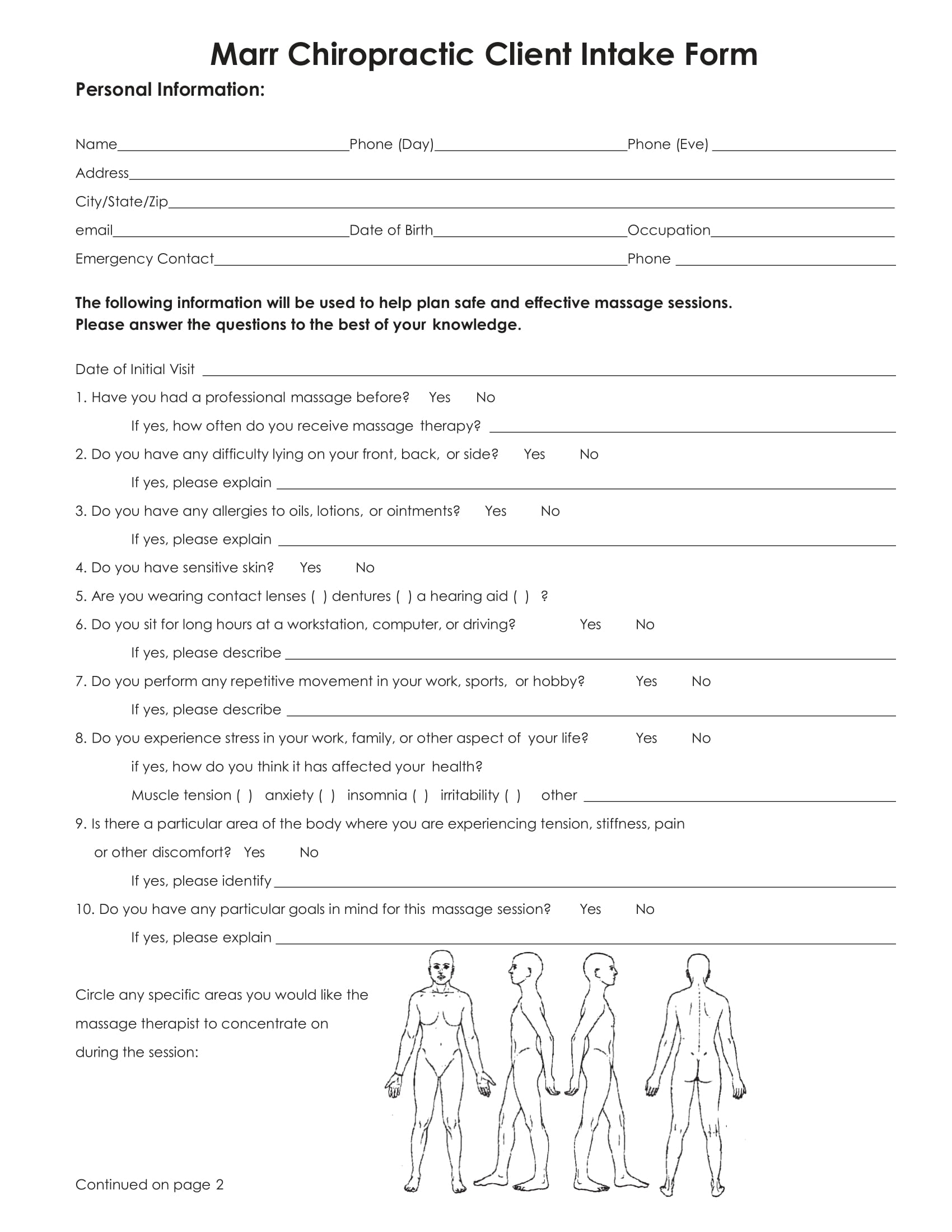 Free Printable Chiropractic New Patient Forms