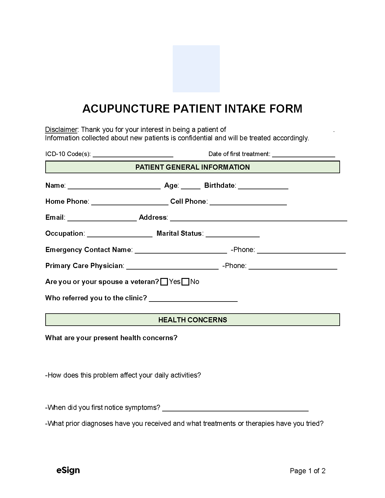 Free Acupuncture Intake Form PDF Word
