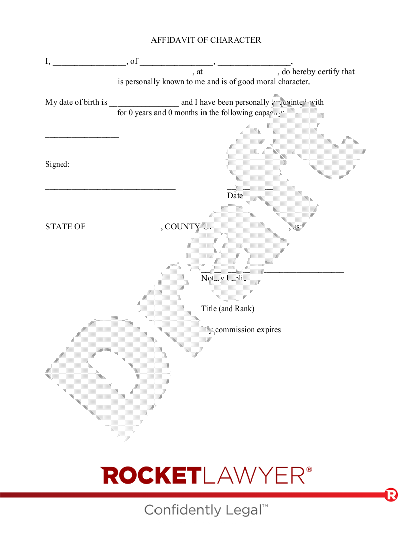 Free Affidavit Of Character Make U0026 Download Rocket Lawyer