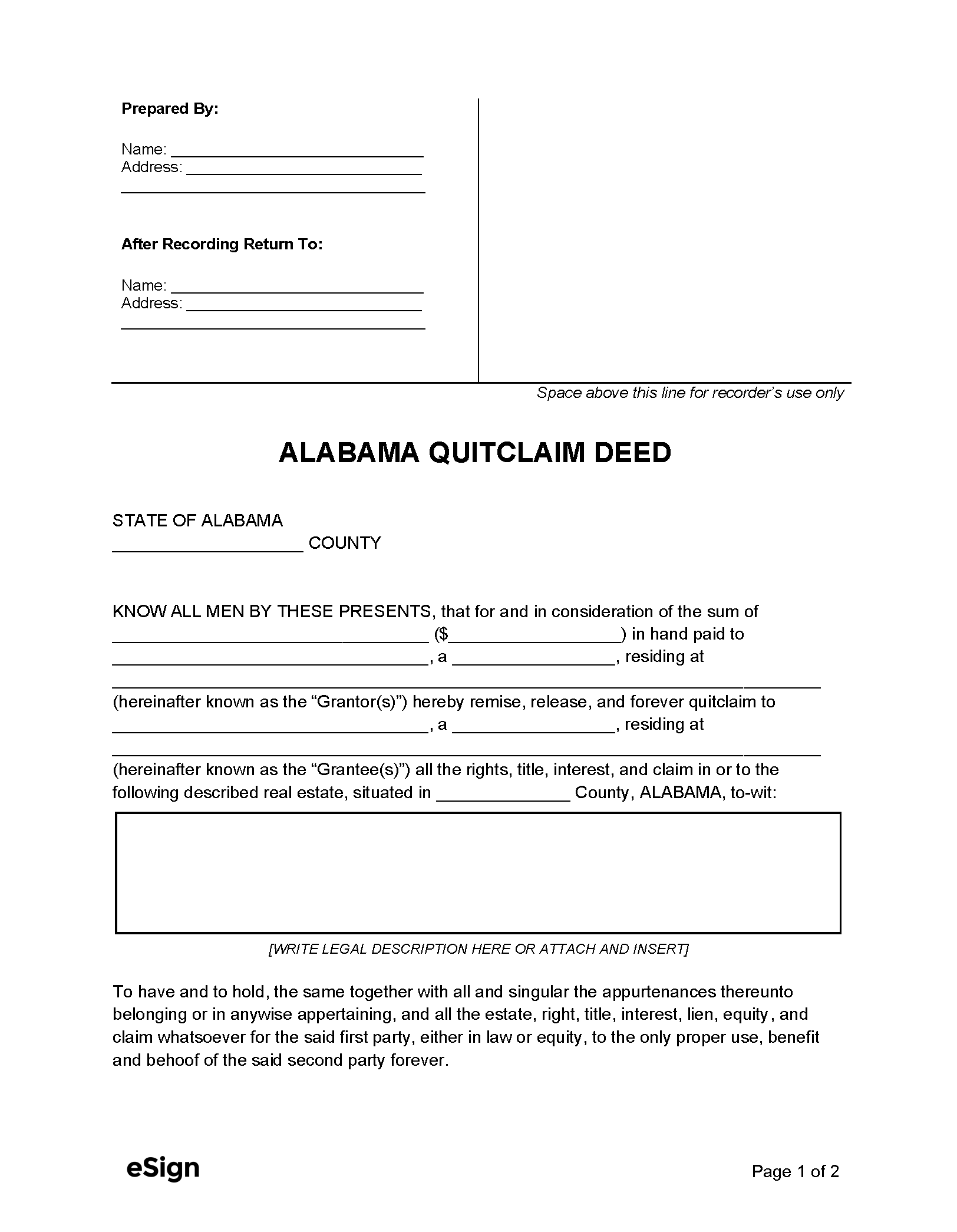 Free Alabama Deed Forms PDF Word
