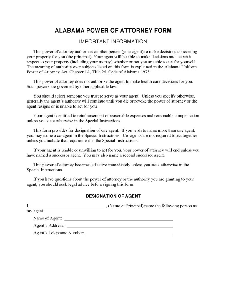 Free Alabama Power Of Attorney Forms 8 PDF