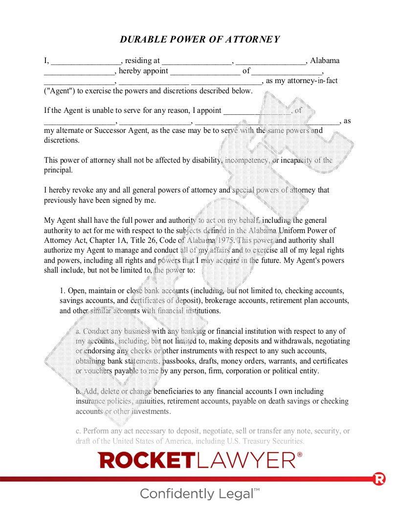 Free Alabama Power Of Attorney Template Rocket Lawyer