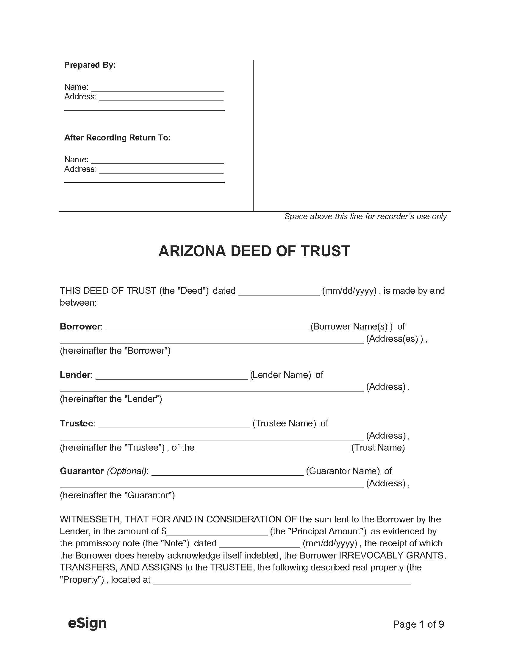 Free Arizona Deed Forms PDF Word