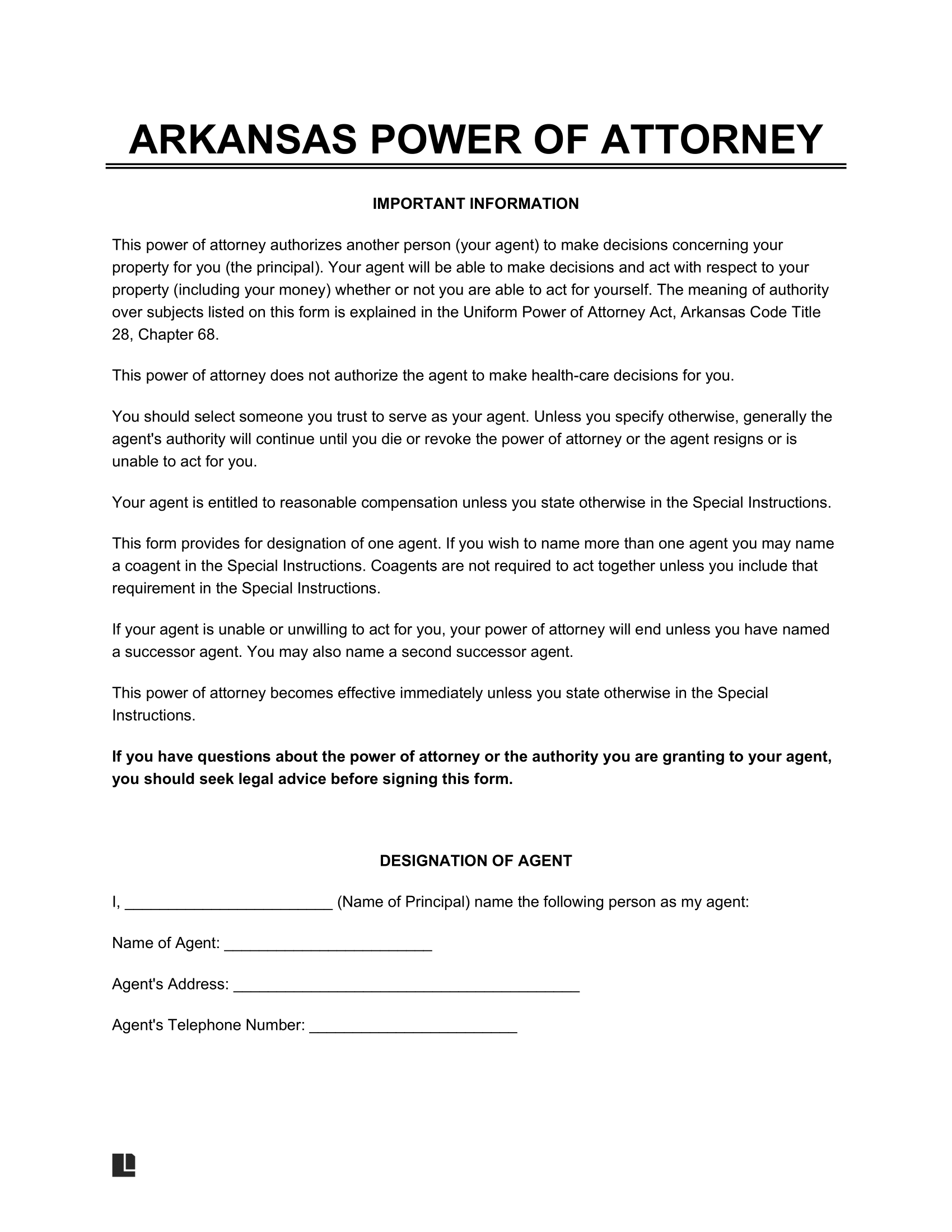 Free Arkansas Power Of Attorney Forms PDF U0026 Word