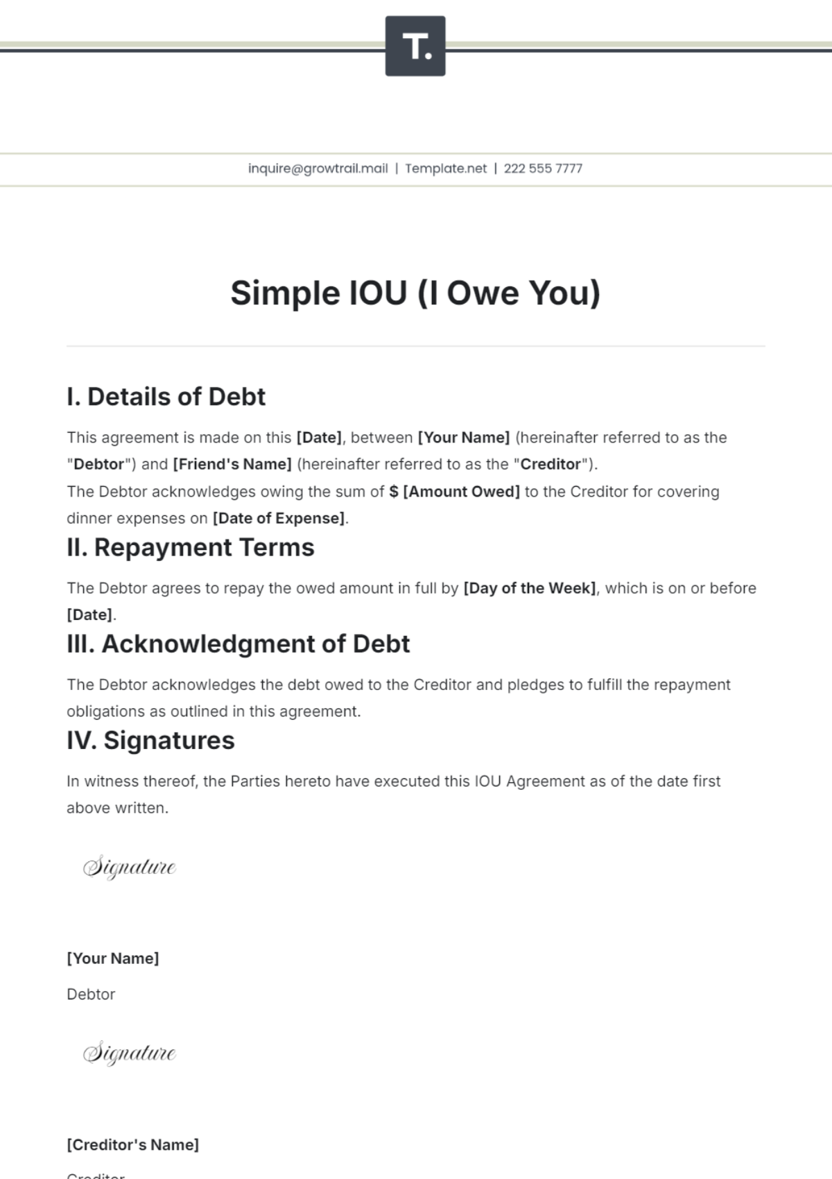 Free Basic IOU Format Template To Edit Online