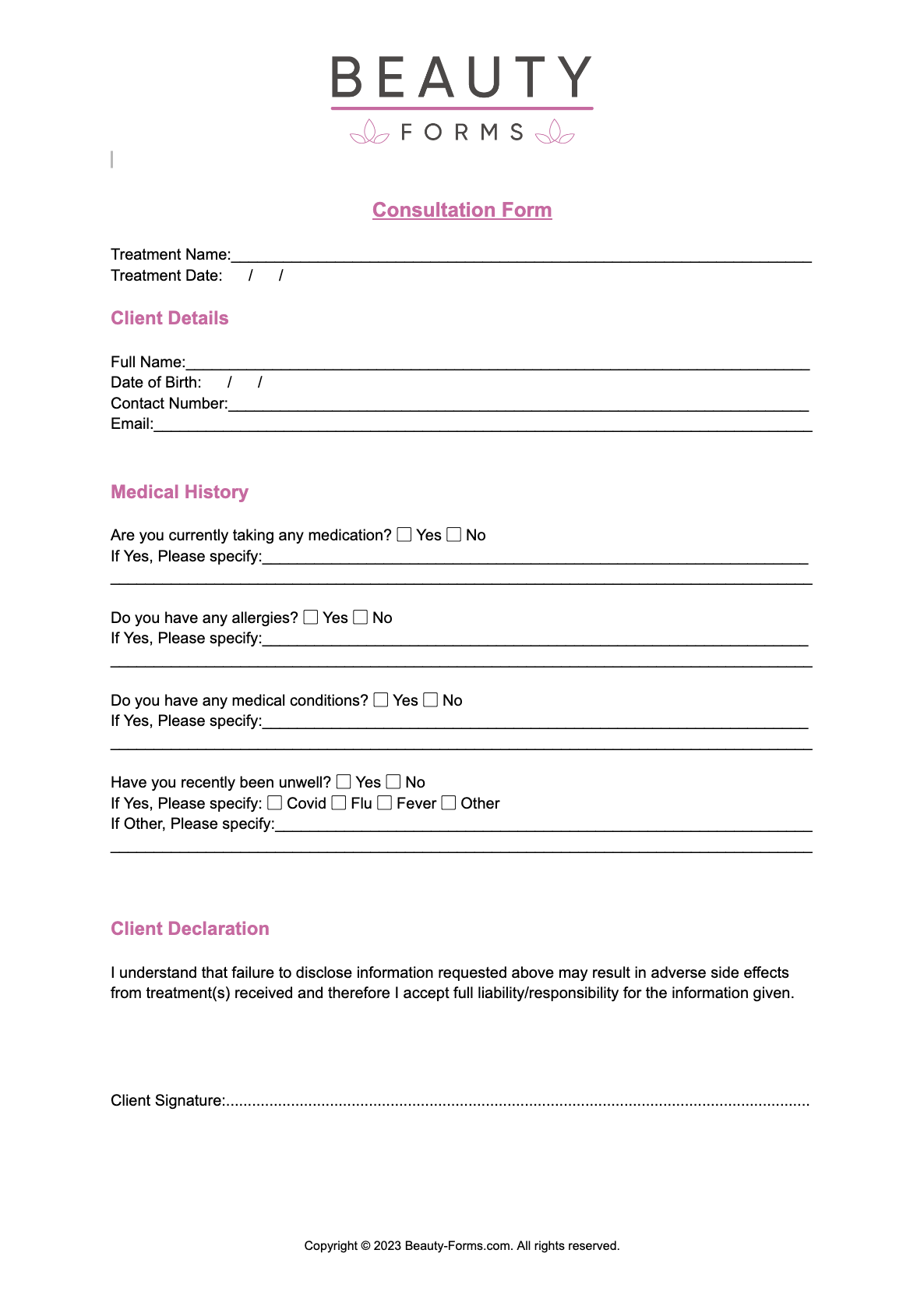 Free Beauty Consultation PDF Printable PDF Download