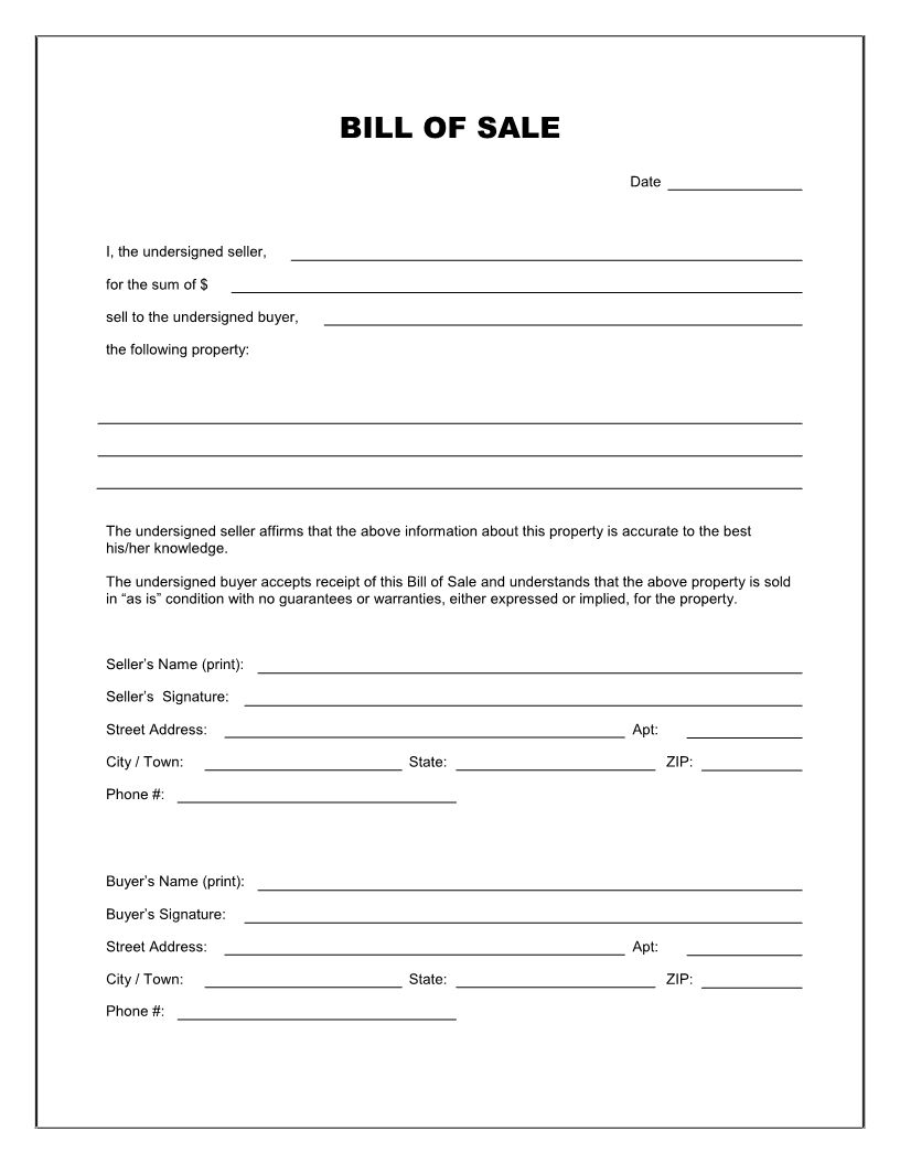 Free Printable Forms Bill Of Sale