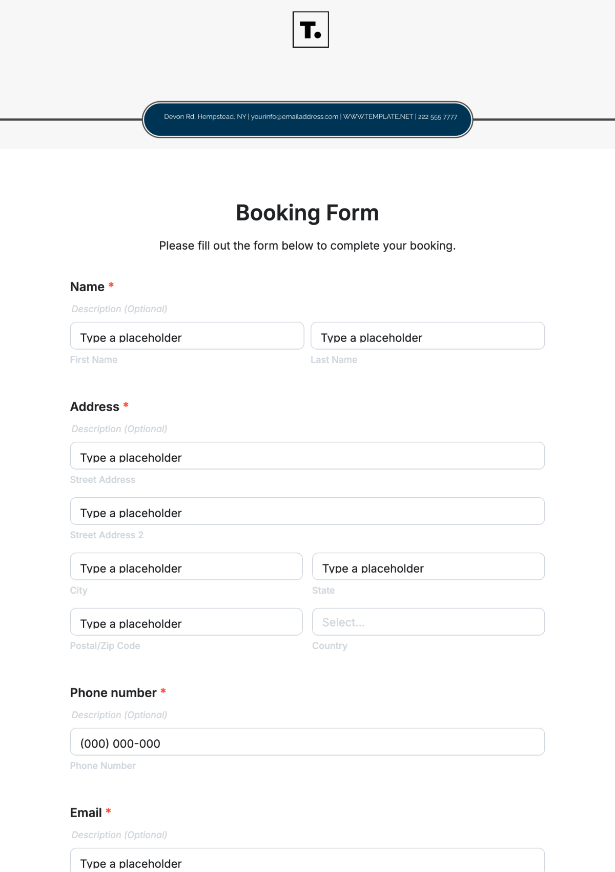 Free Printable Booking Forms