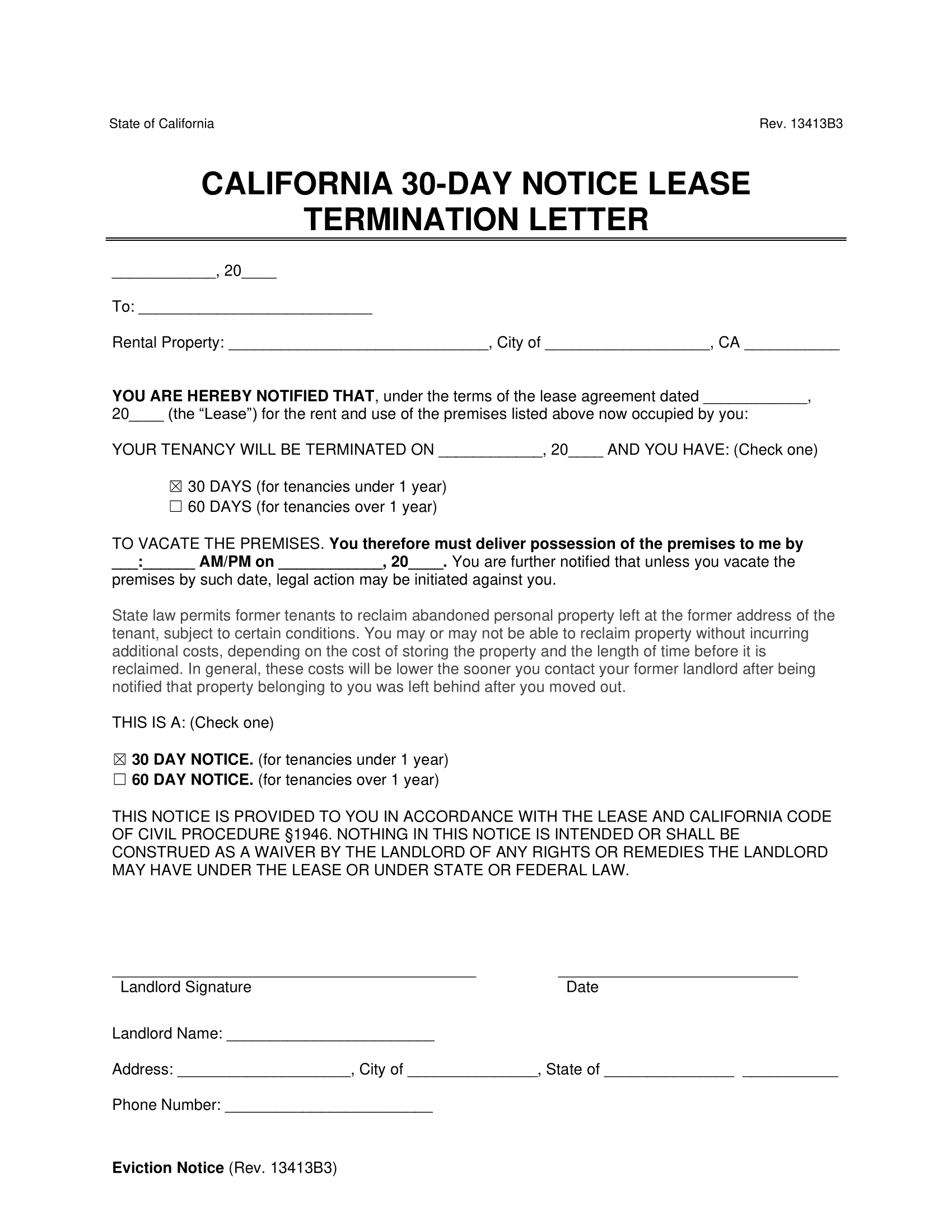 Free Printable 30 Day Eviction Notice Form