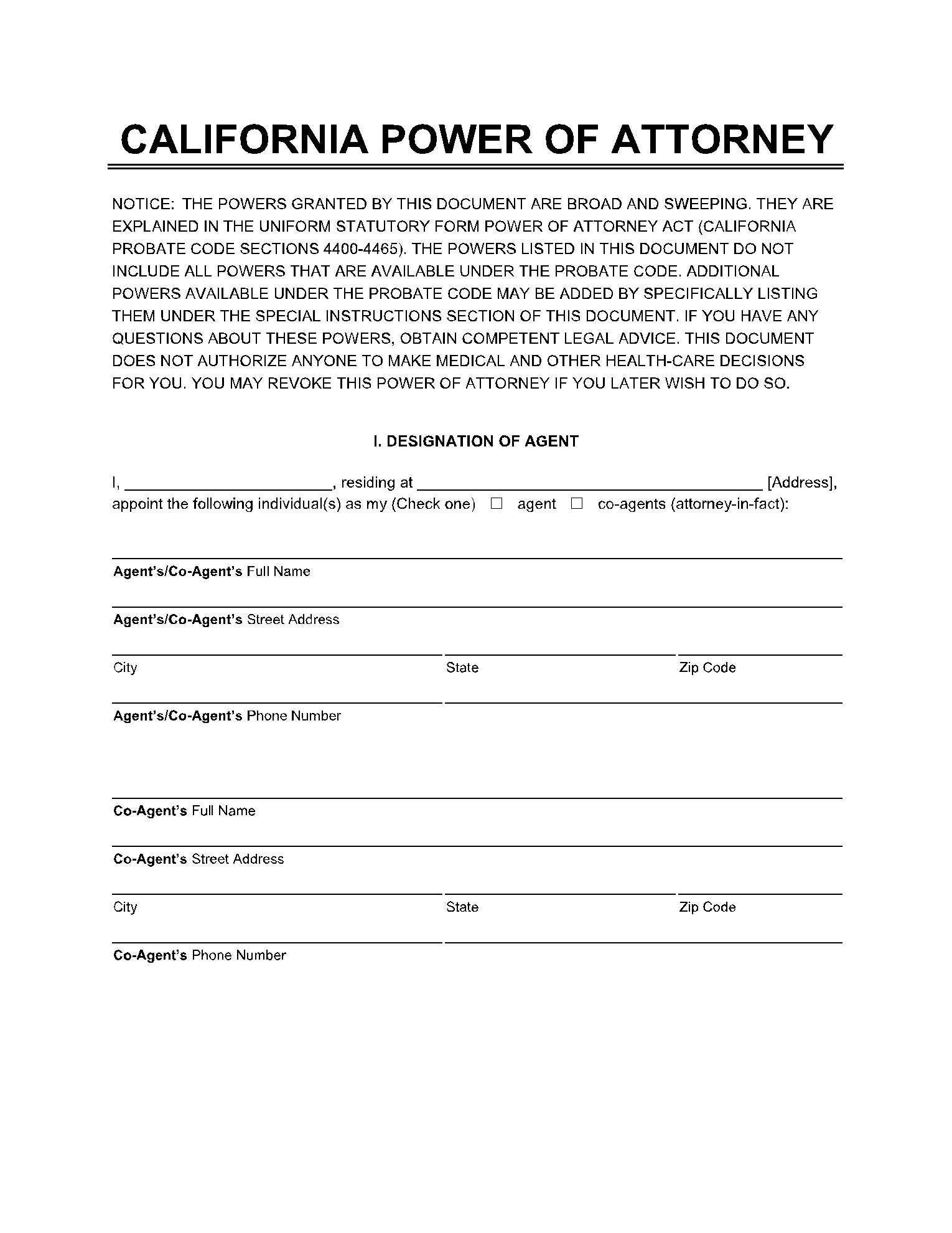 Free California General Power Of Attorney Form PDF CocoSign
