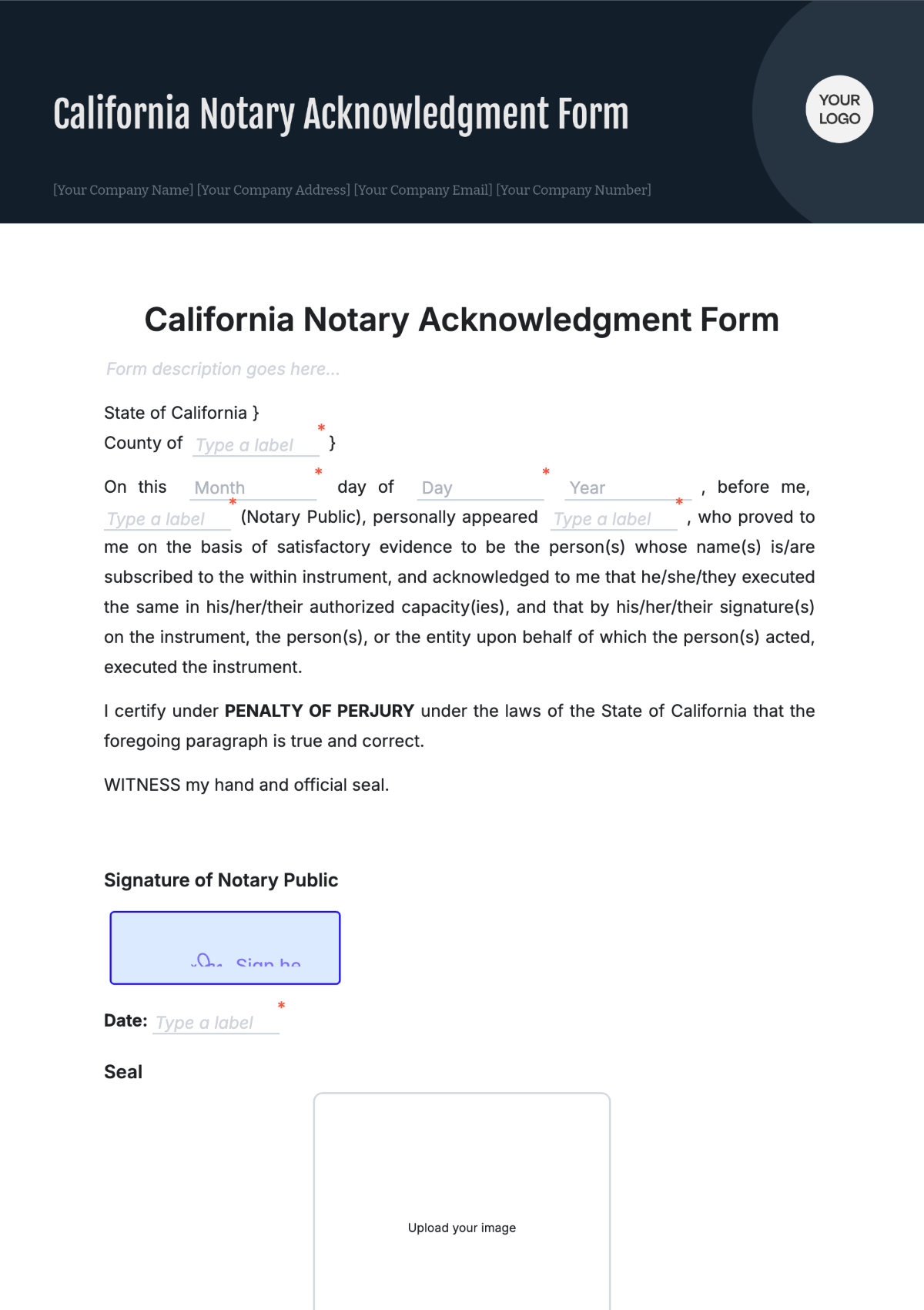 Free California Notary Acknowledgment Form Template To Edit Online