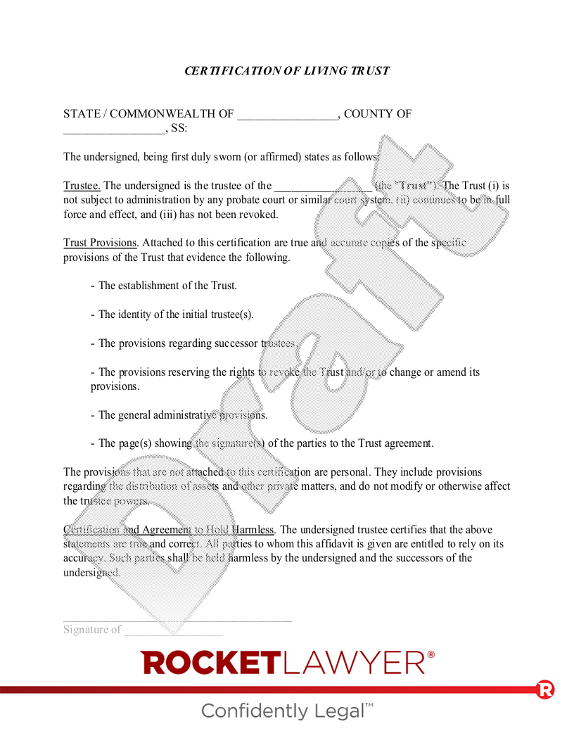 Free Certification Of Living Trust Template Rocket Lawyer