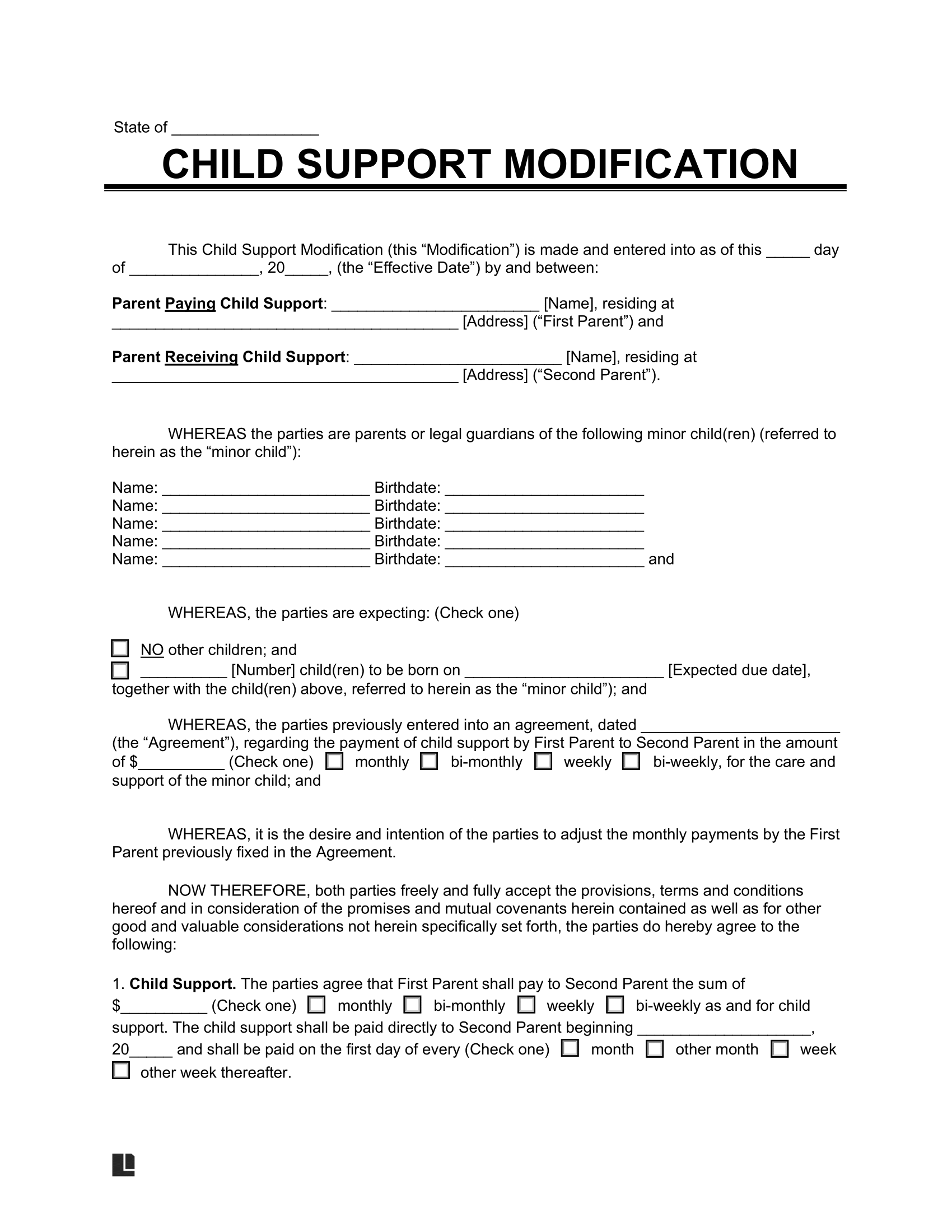 Free Child Support Modification Form PDF U0026 Word