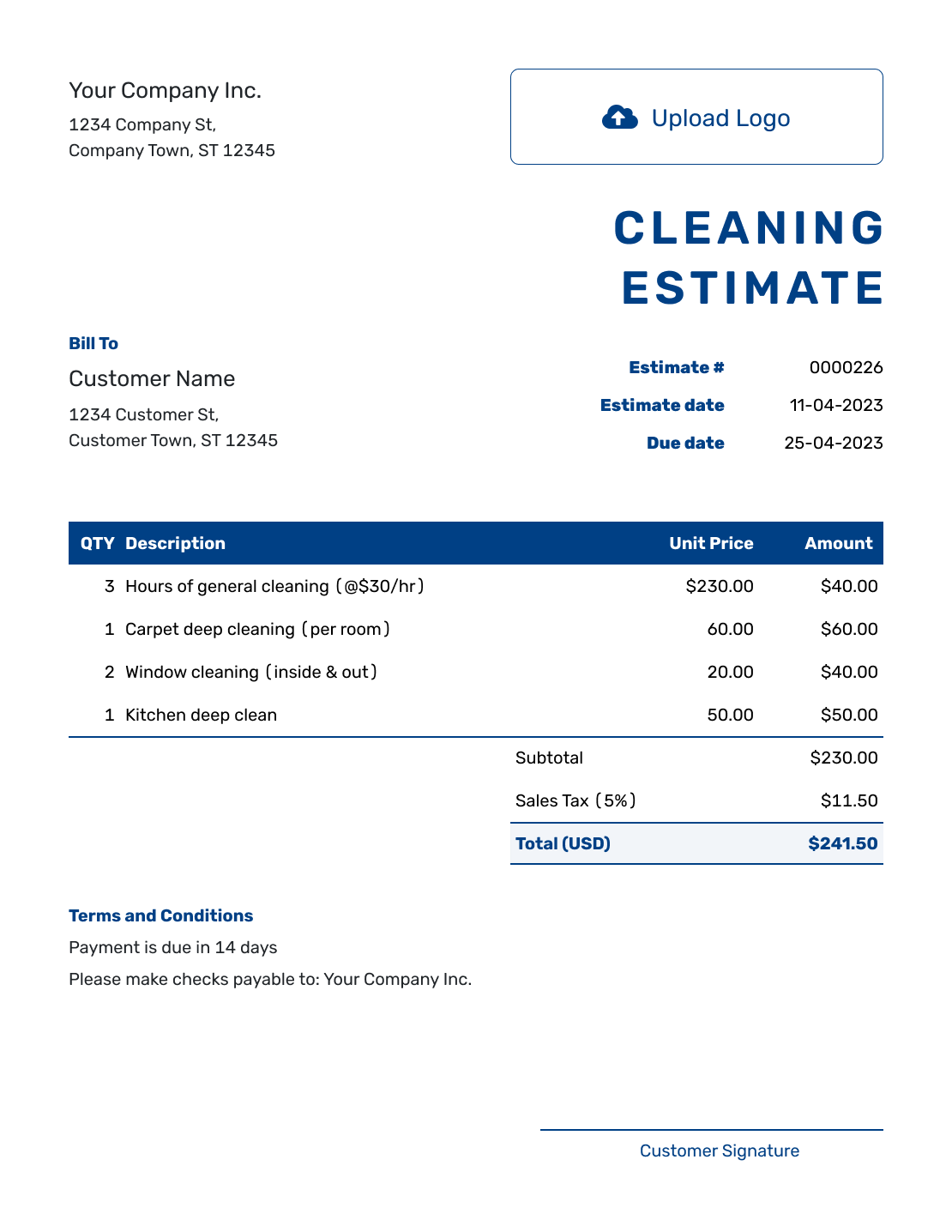 Free Printable Commerical Cleaning Estimate Forms