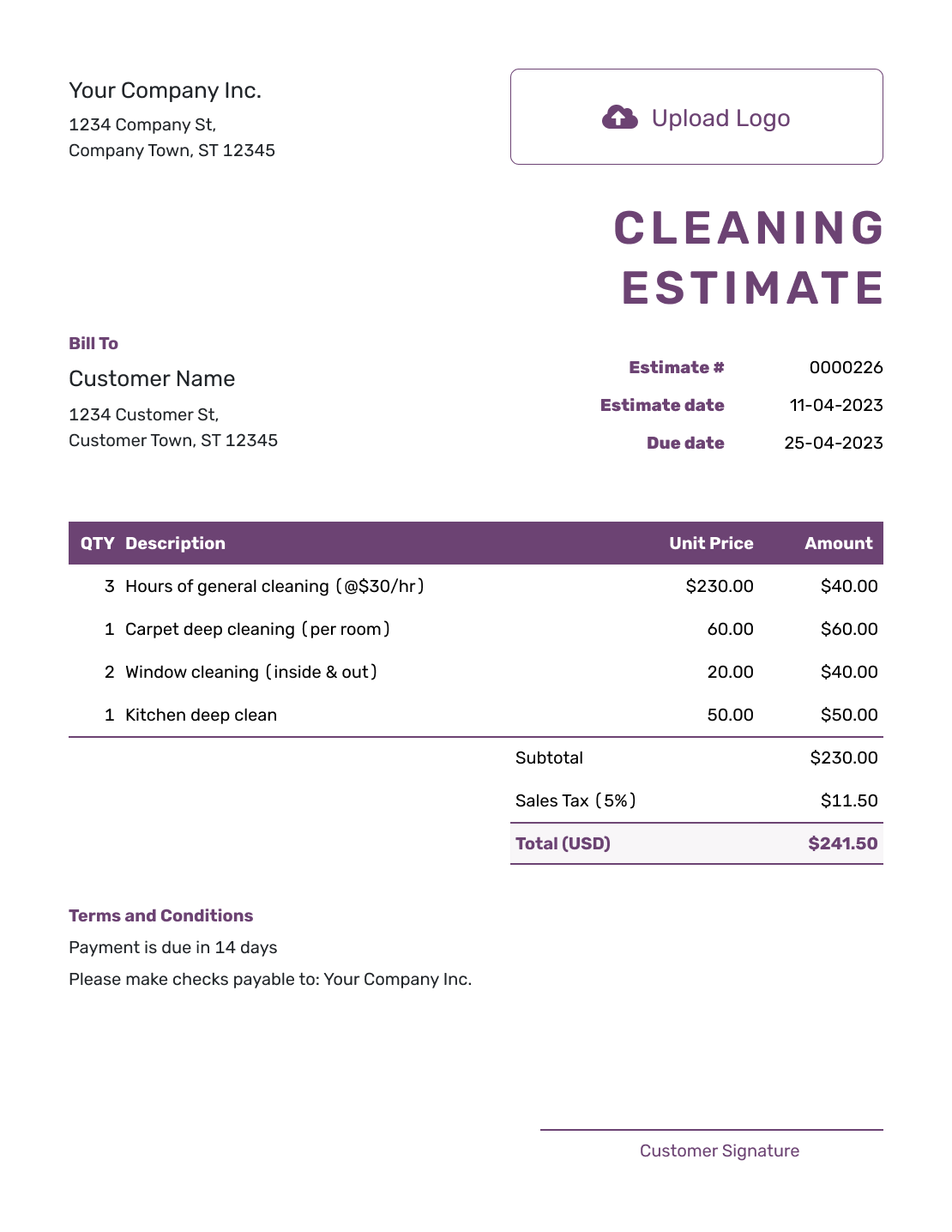 Free Cleaning Estimate Template Docelf