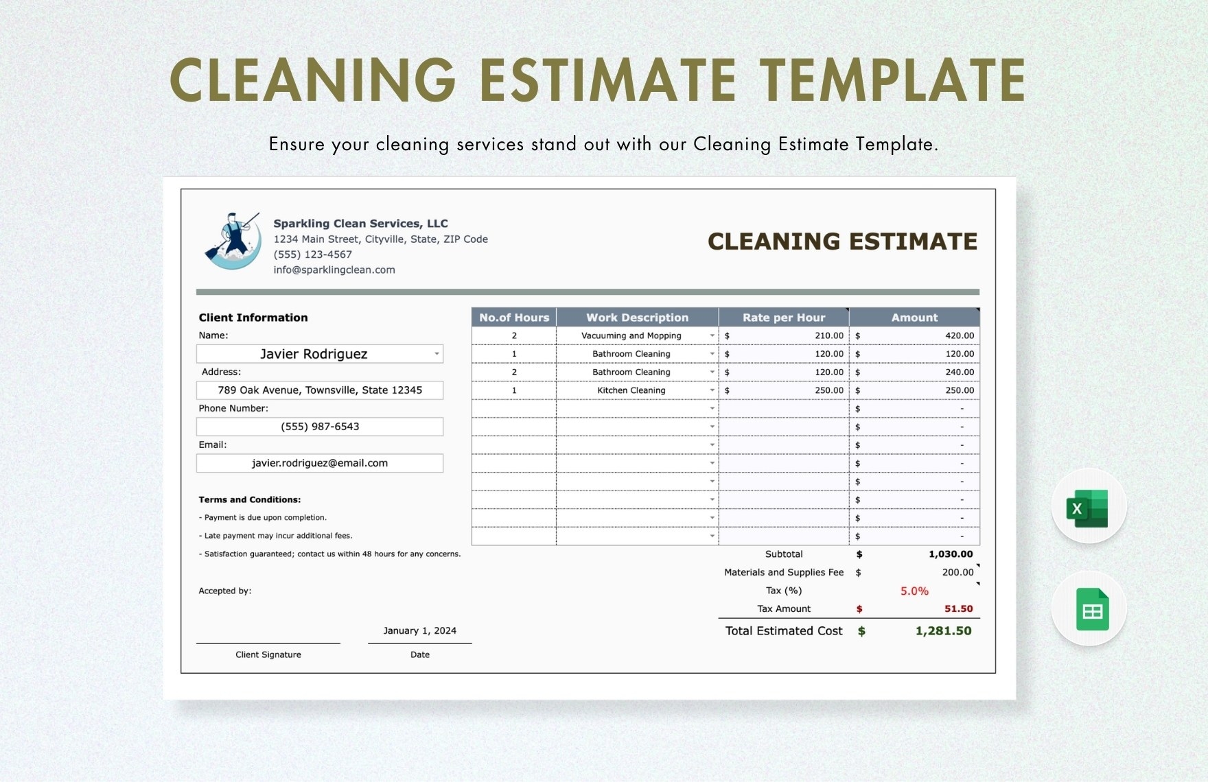 Free Cleaning Estimate Templates Editable And Printable